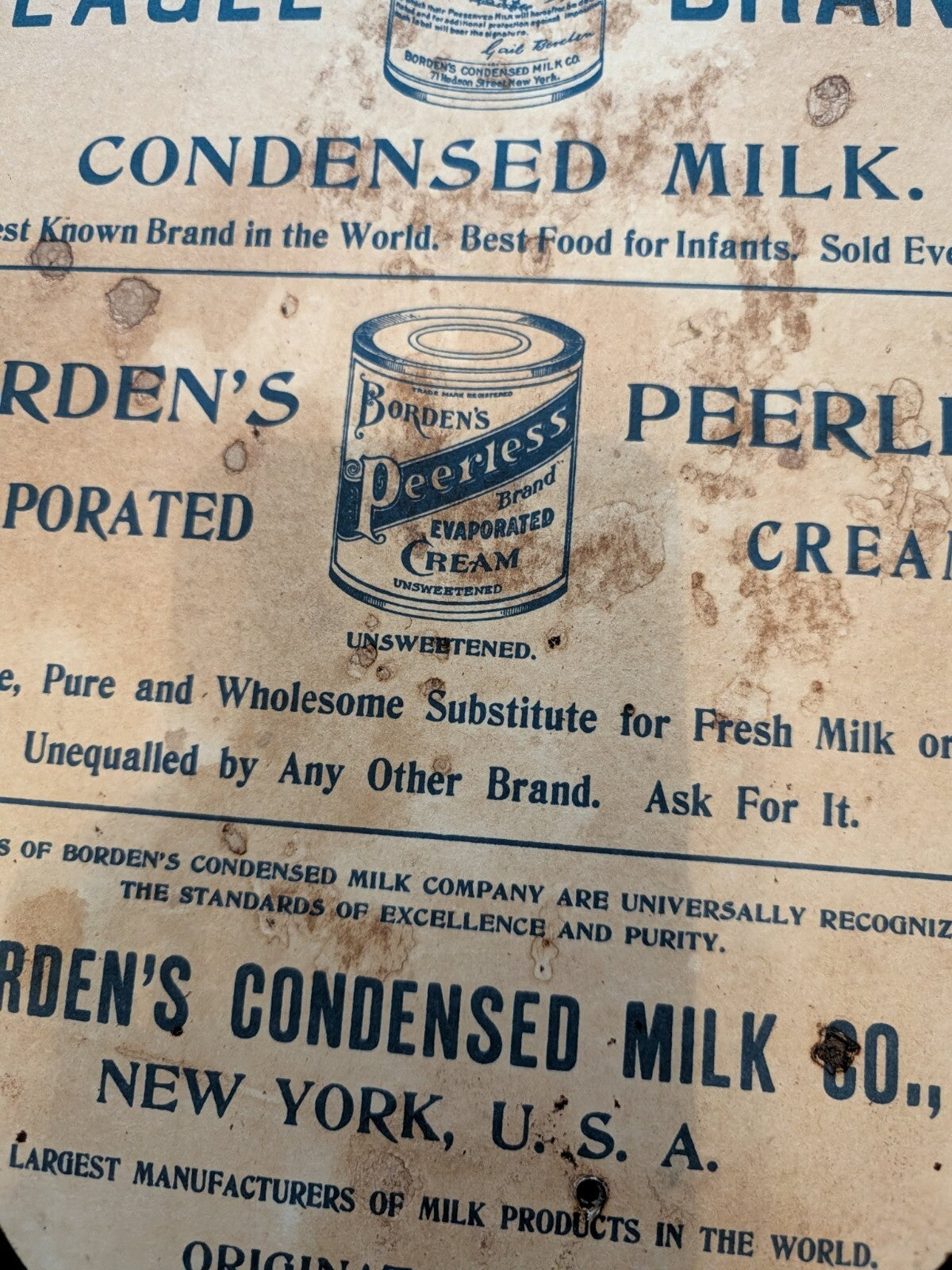 Antique 1900 Borden's Eagle Brand Condensed Milk Die Cut Cardboard Sign Girl Ad