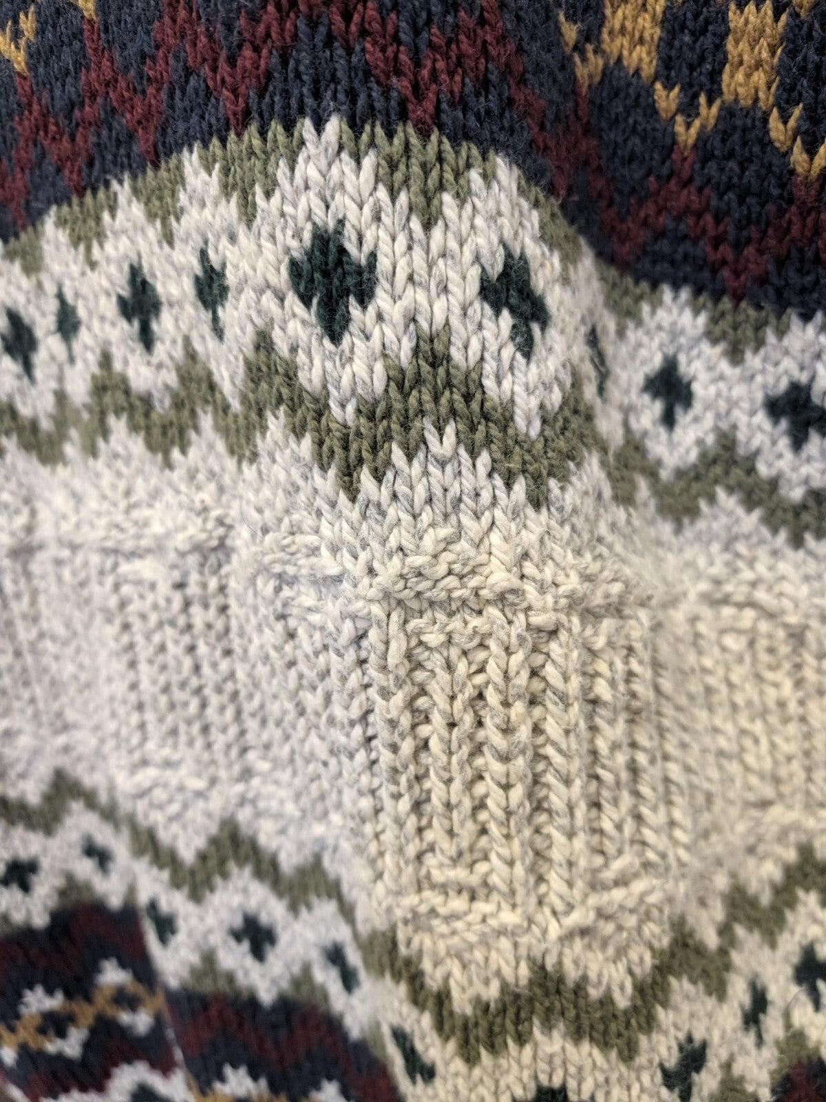 Mens Grandpa Fair Isle Sweater L Tall Robert Stock Vintage Nordic Knit Cotton