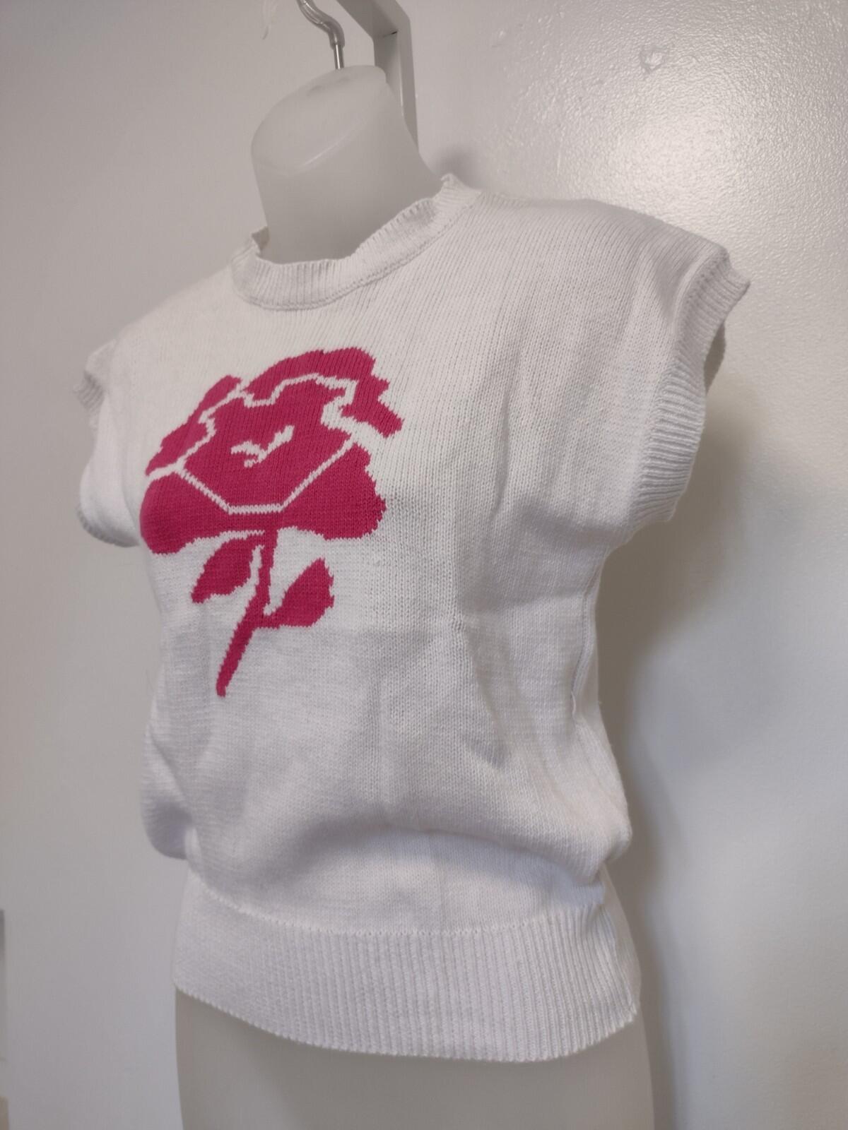 Vintage 80s David Brett Rose Intarsia Sweater Ramie Cotton Korea Short Sleeve M