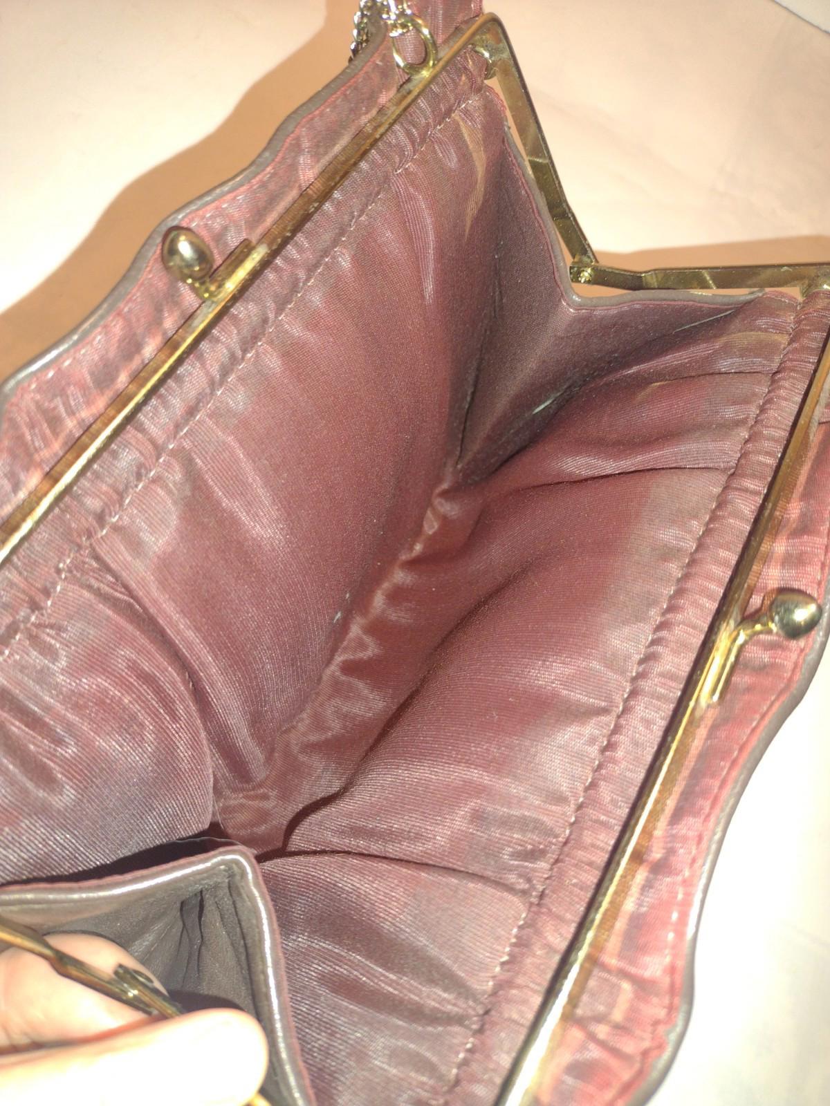 70s Genuine Leather Kiss Lock Purse Bundle Brown & Beige Gold Chain Evening Bags