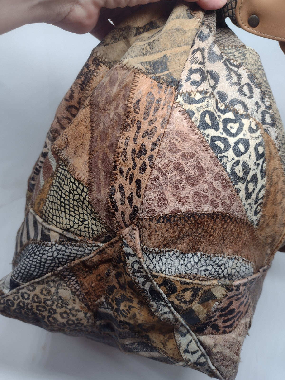 Y2K Patchwork Suede Leather Hobo Bag Animal Print Boho Oversized Weekender