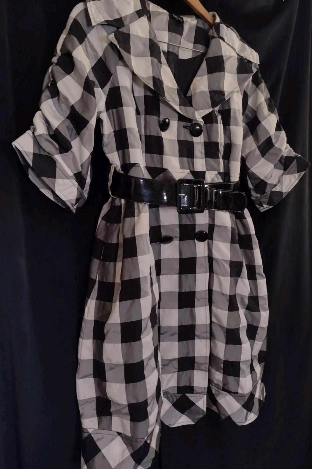 Fantazia Oversized Buffalo Check Shirt Dress Jacket S Pockets Belt Mod