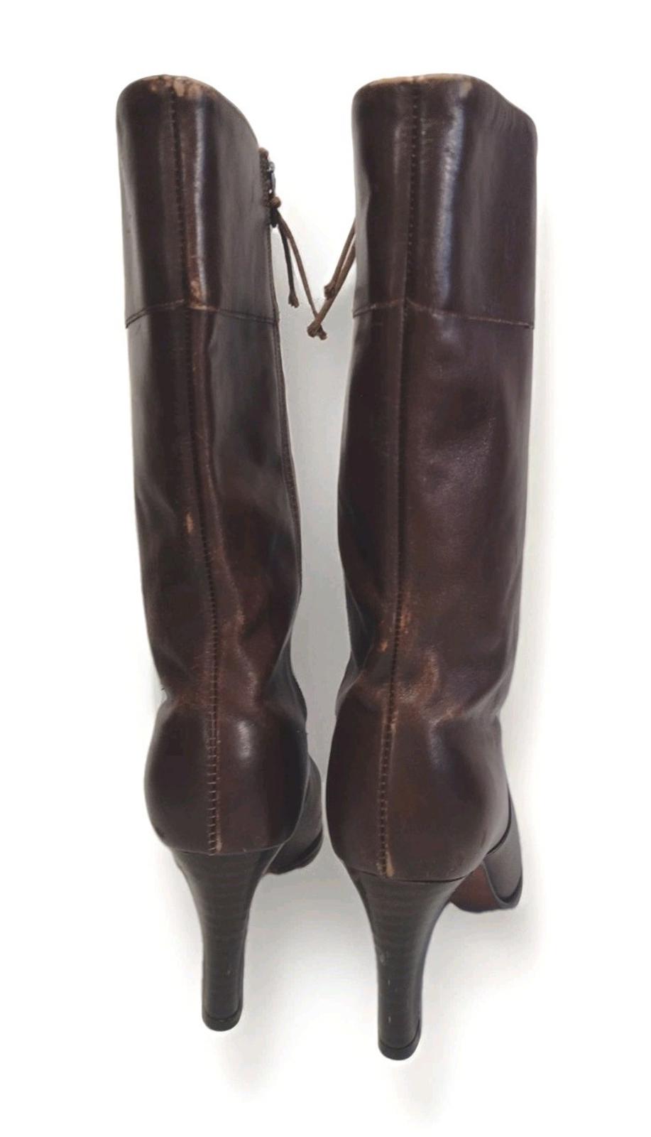 Vintage 70s Selby Brown Leather Zip Boots 7.5M | Talon Zip | Sculptural Heel