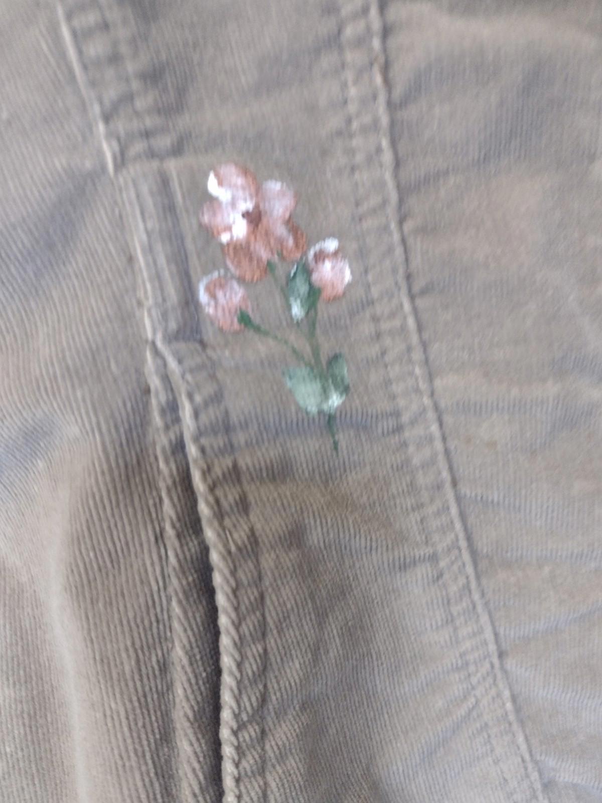 Daffy-Dills Hand Painted Floral Micro Corduroy Jacket Stretch Brown M