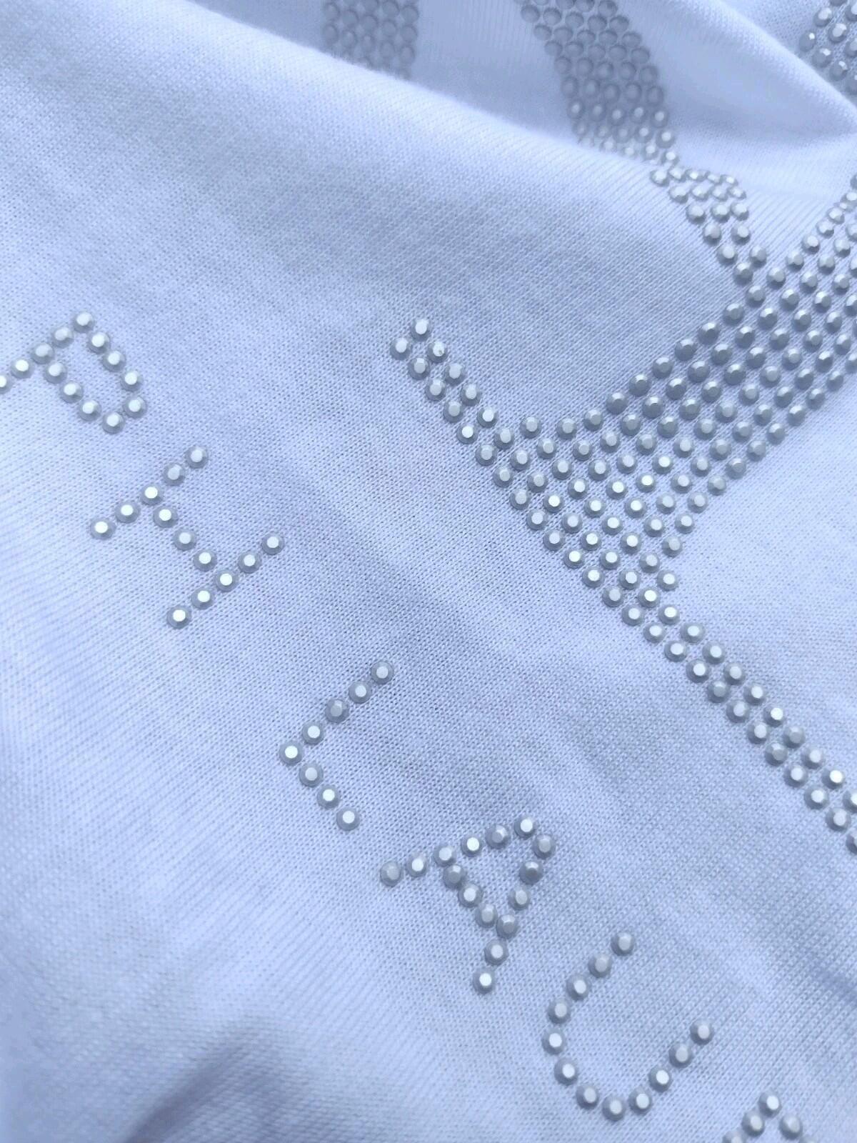 Ralph Lauren T Shirt Womens L White Casual Silver Metallic Puff Dot Embellished