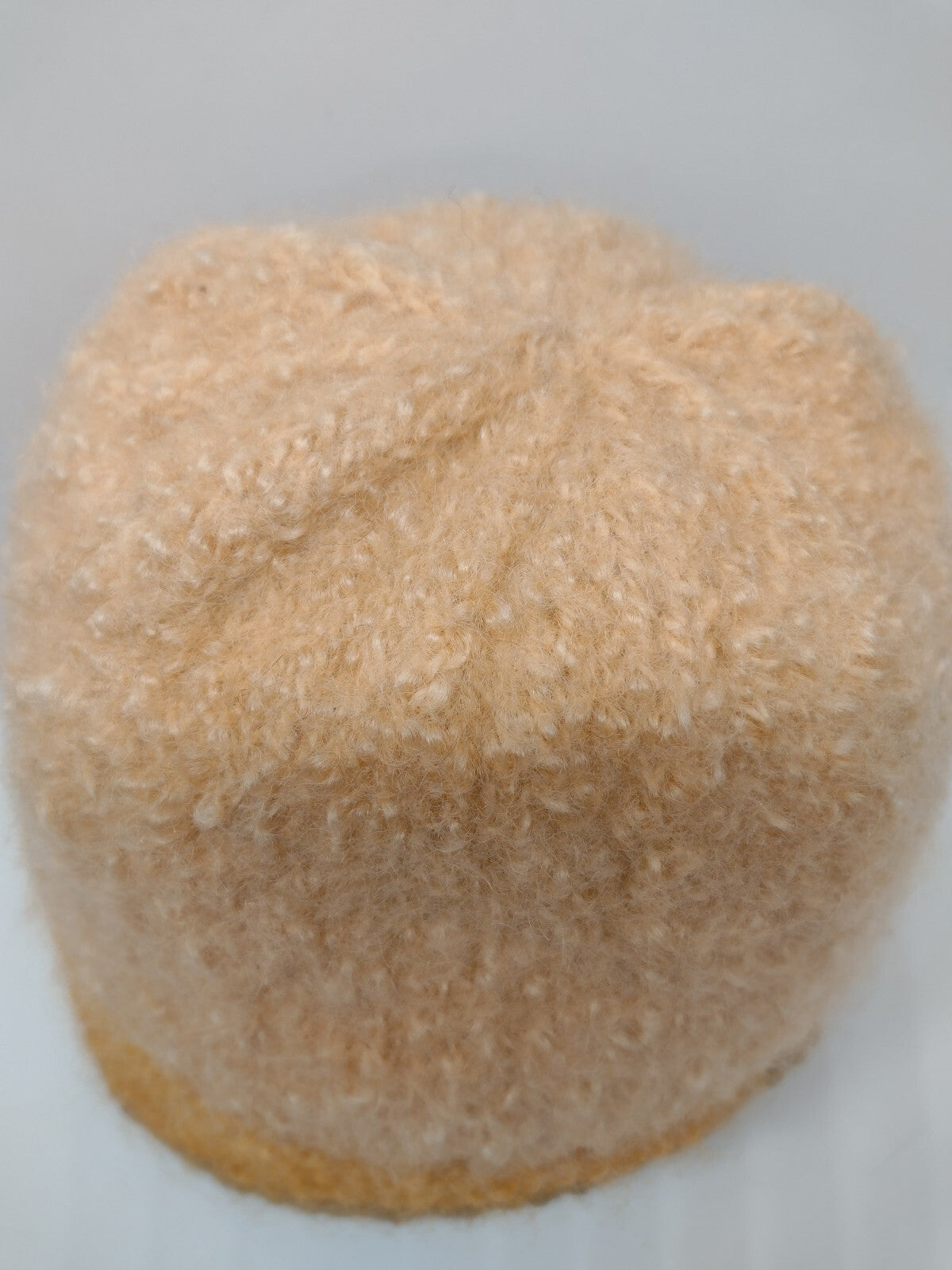 Vintage 70s Hand Knit Fuzzy Wool Blend Cloche Hat Peach Orange Brown Boho