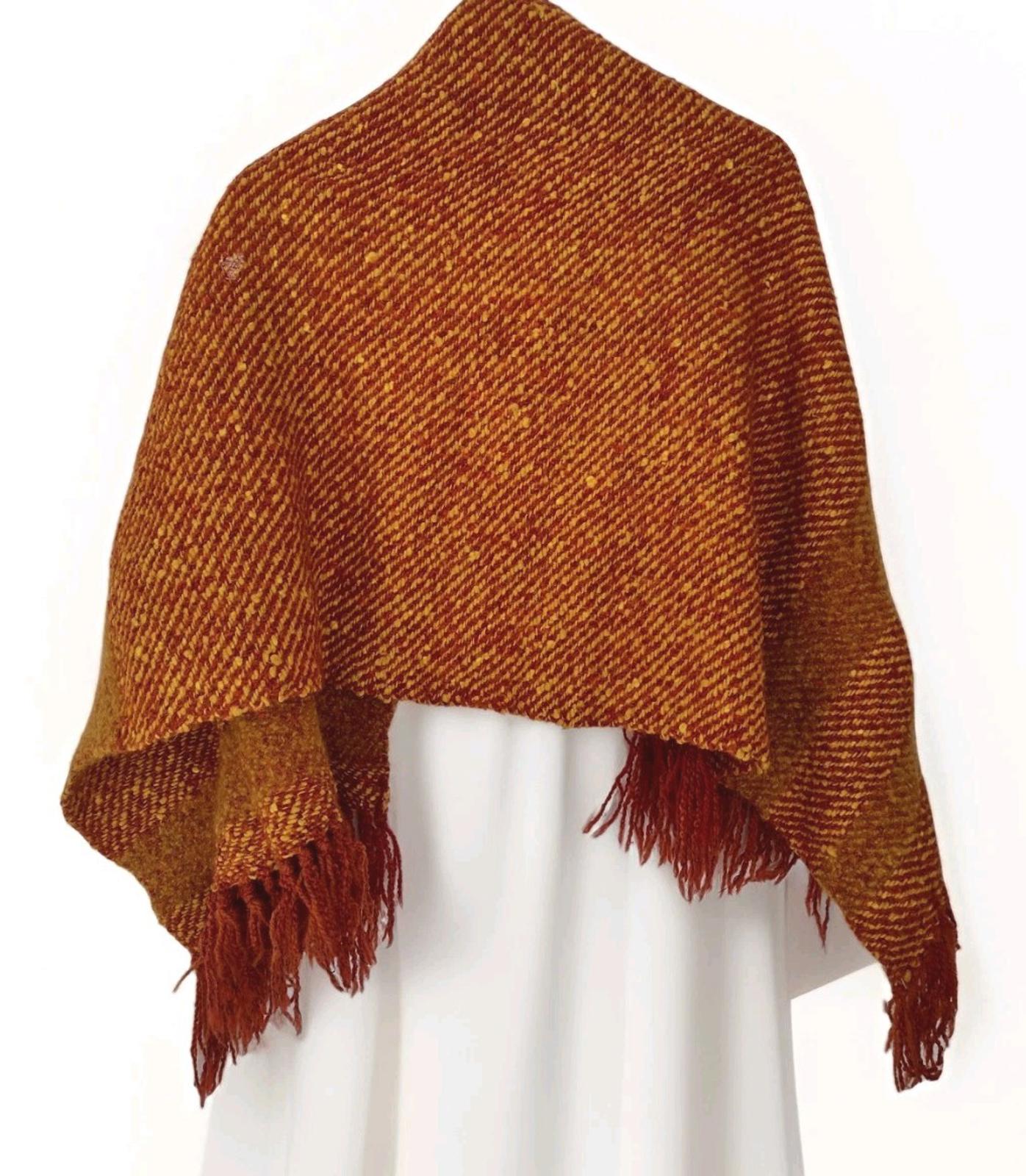 VTG 70s Handwoven Mohair & Wool Wrap Shawl Claudia Rosen, Weaver Red Yellow Rust