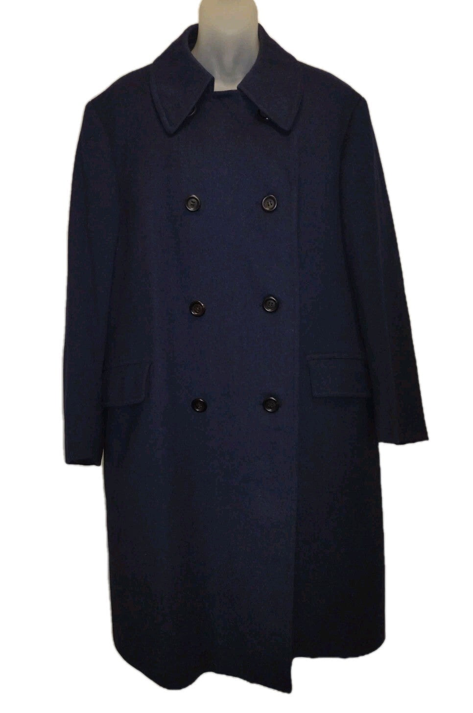 Vintage Mens Danish Wool Double Breasted Overcoat Navy Scandinavian Hobson XL
