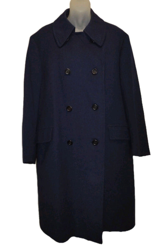 Vintage Mens Danish Wool Double Breasted Overcoat Navy Scandinavian Hobson XL