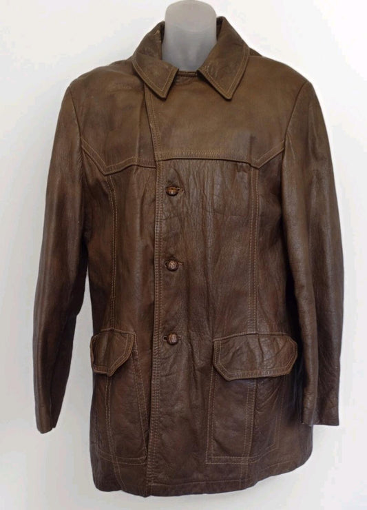 Grais Angel Skin Cabretta Leather Jacket 42R Zip Out Lining Made USA Brown