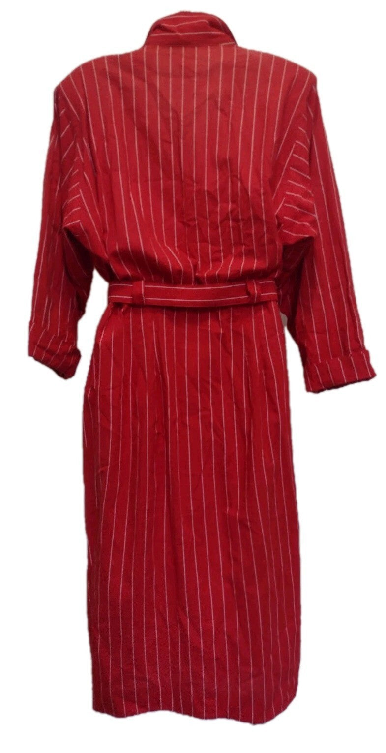 Vintage 1980s Womens Virgo II Dress Red Pinstripe Belted Power Dressing M/L