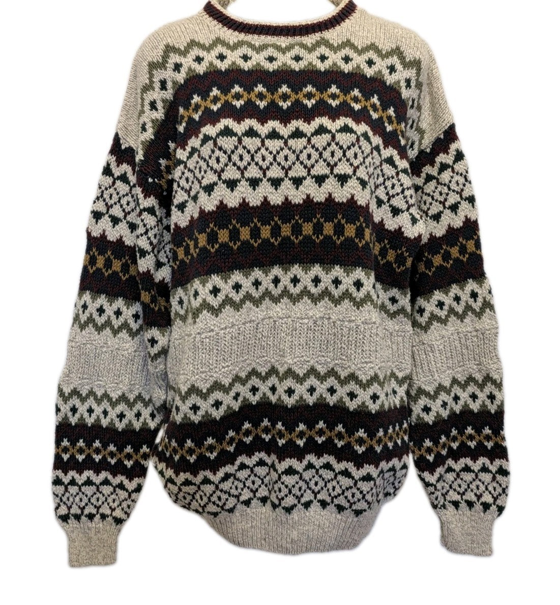 Mens Grandpa Fair Isle Sweater L Tall Robert Stock Vintage Nordic Knit Cotton