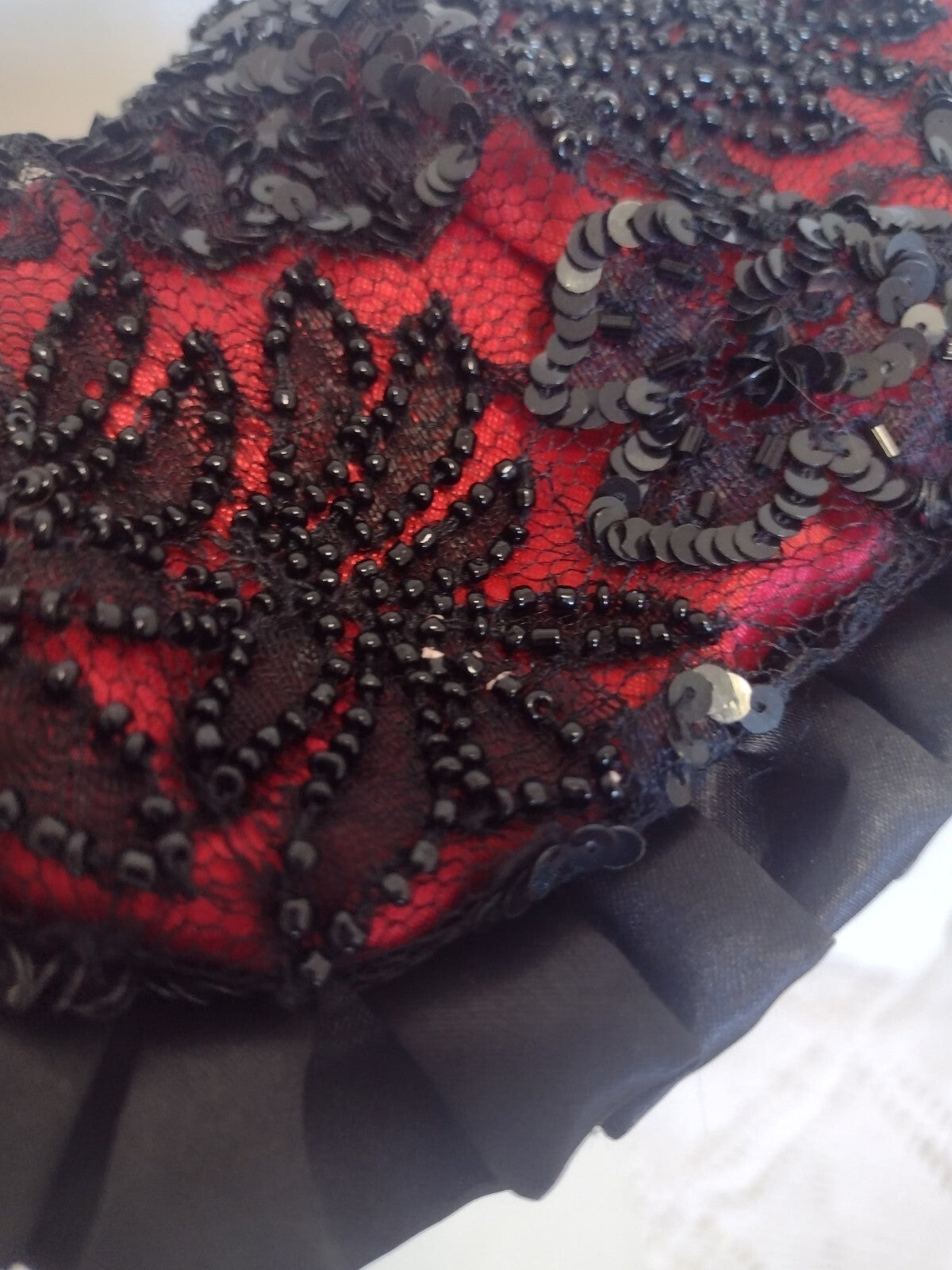 Vintage Y2K Arden B Mini Clutch Bag Romantic Goth Red Black Beaded Lace