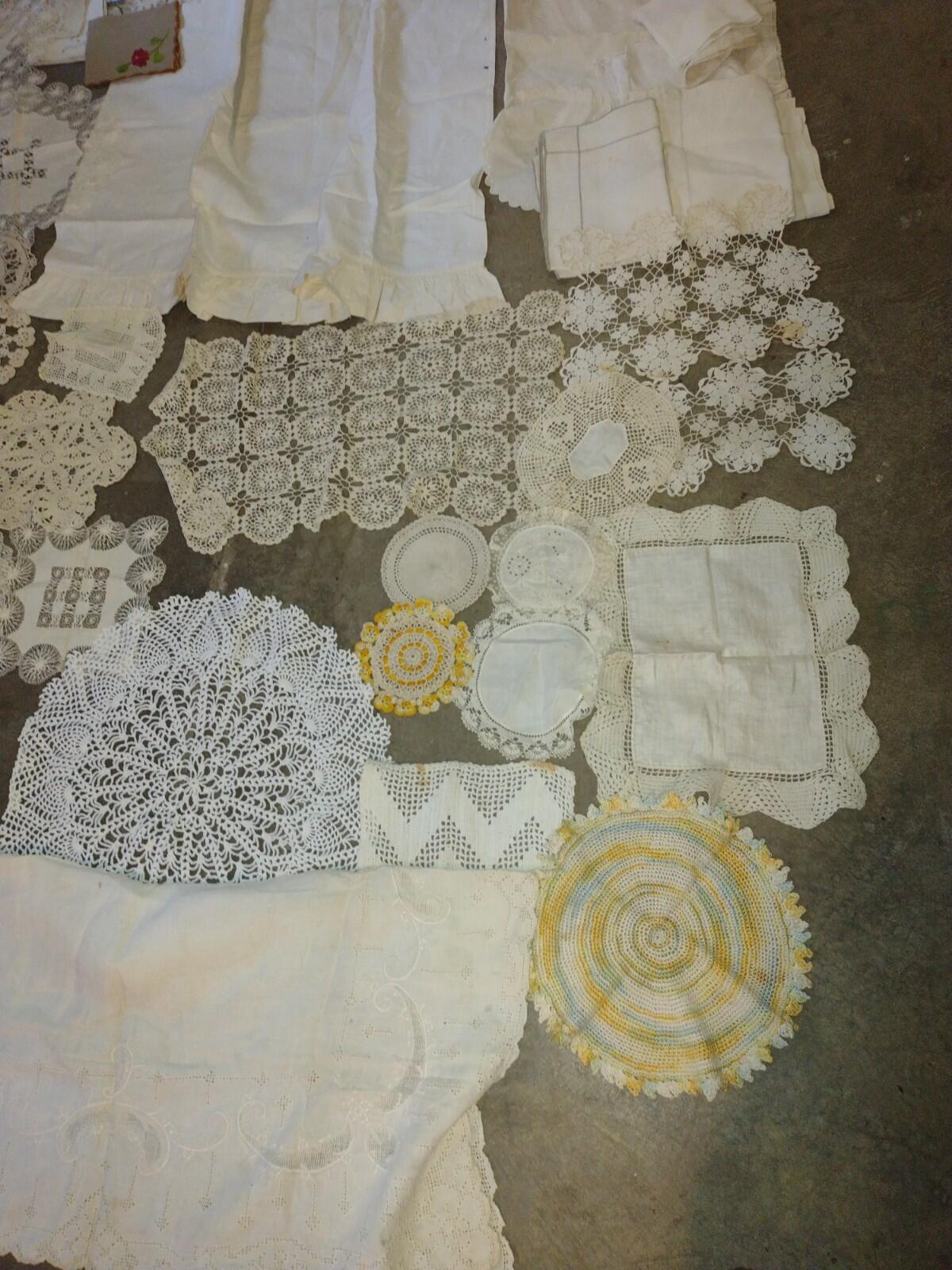 Antique & Vintage Textile Lot 58pc Linens Lace Nightgown Bonnet Dress Estate
