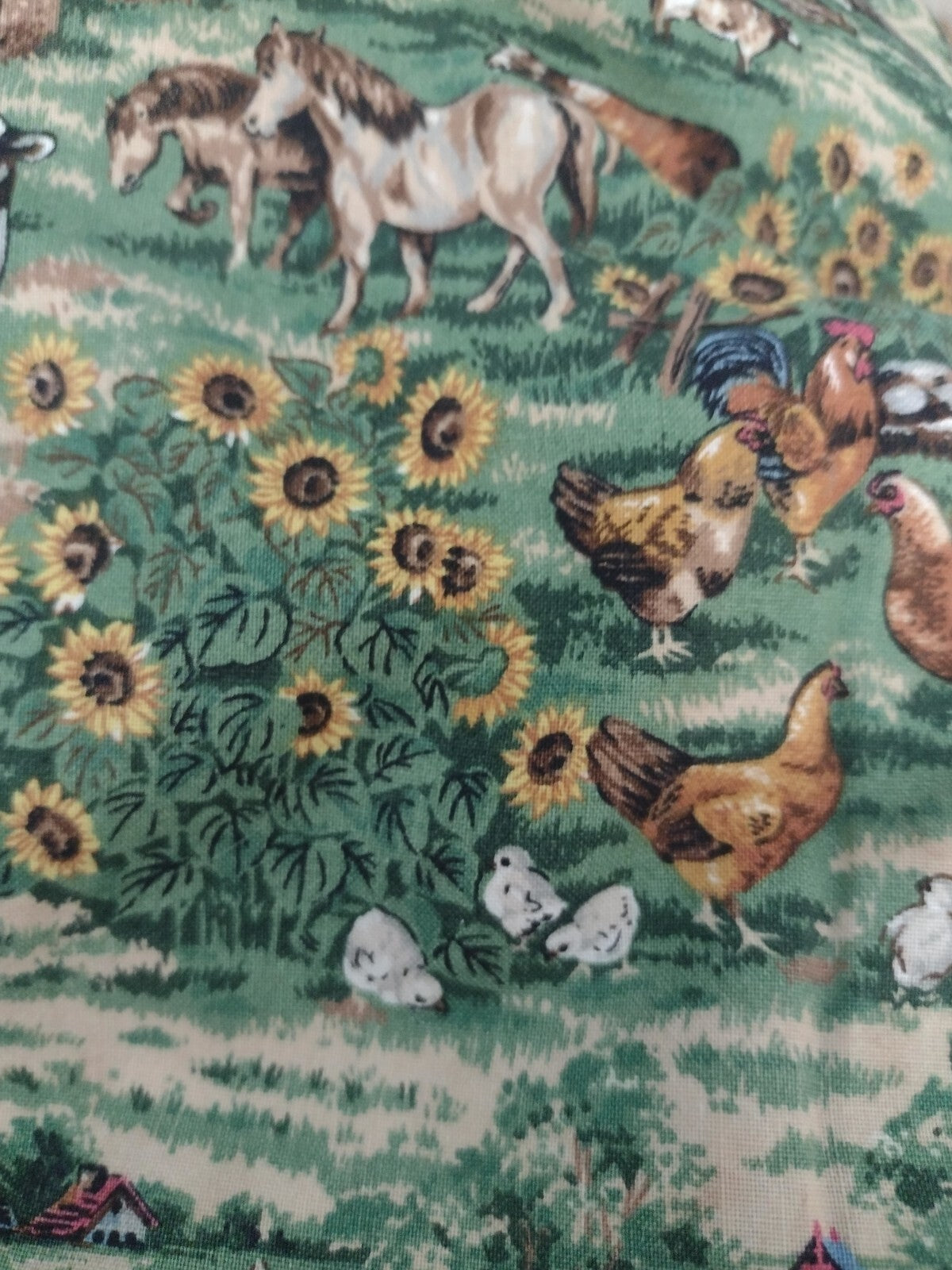 Vintage Joan Messmore Cranston Fabric Farm Animals Sunflowers 42x70