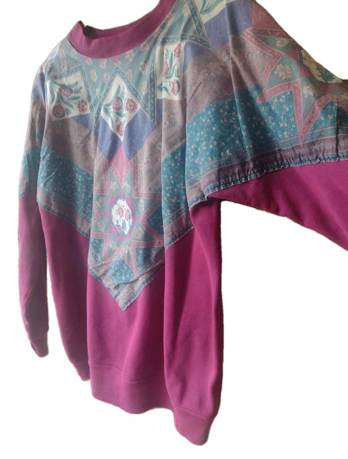 Vintage 80s Hanes USA Quilt Panel Sweatshirt L Handmade Patchwork Print