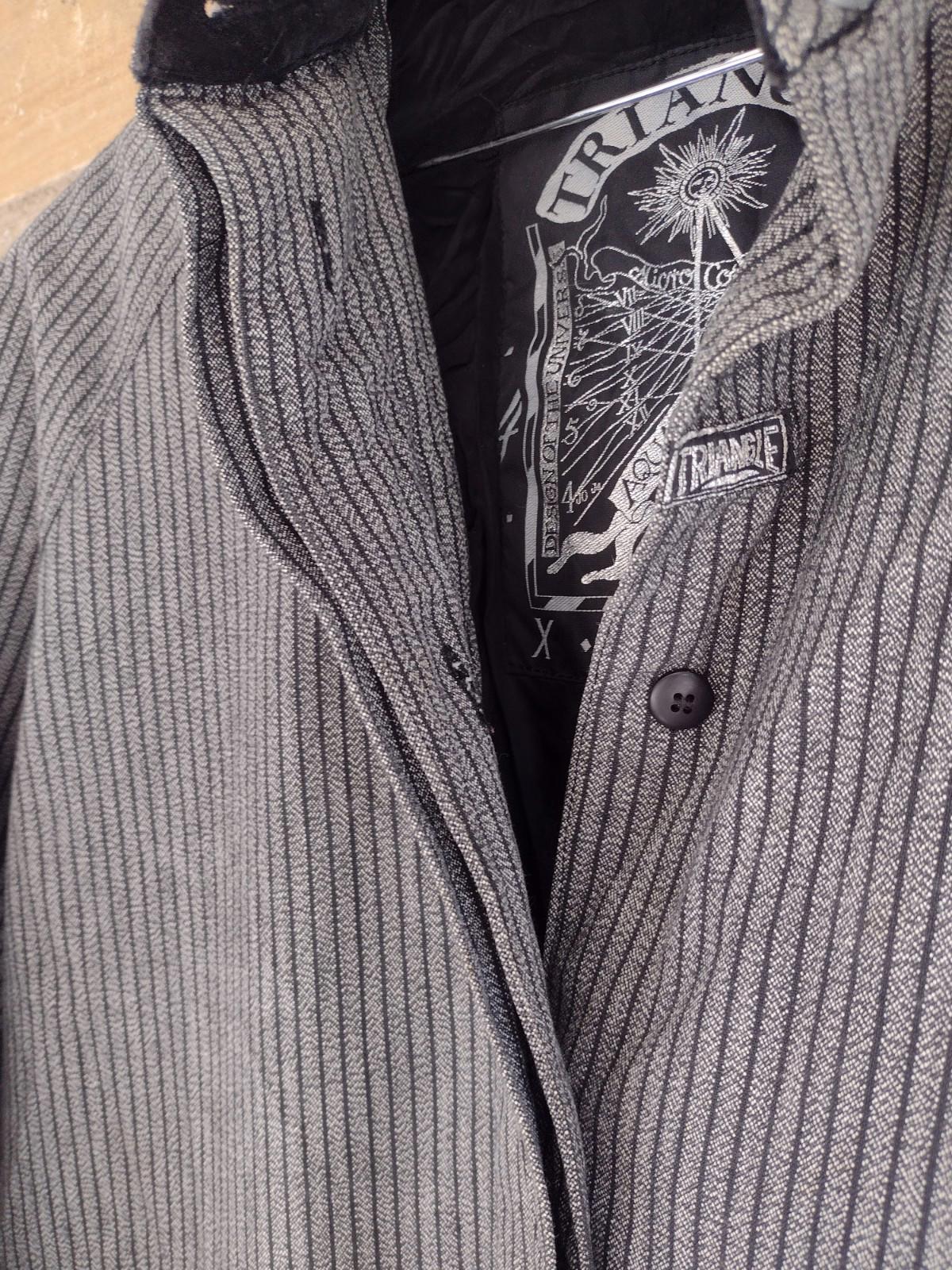 Vintage 80s Triangle Aquarius Rising Oversized Pinstripe Trench Coat Velvet L