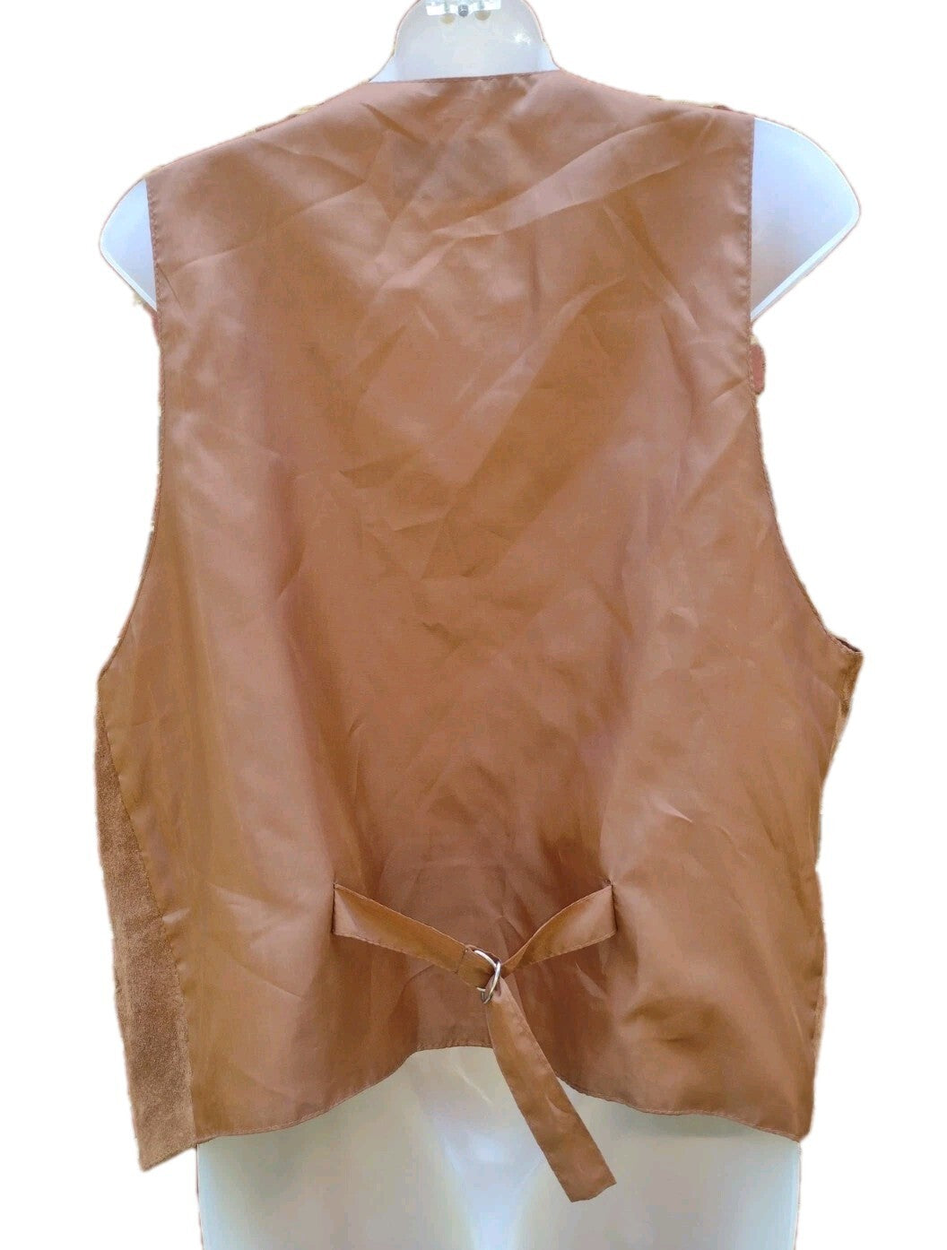Shebang Suede Leather Vest Vintage 90s Women XL Cognac Brown Western Boho