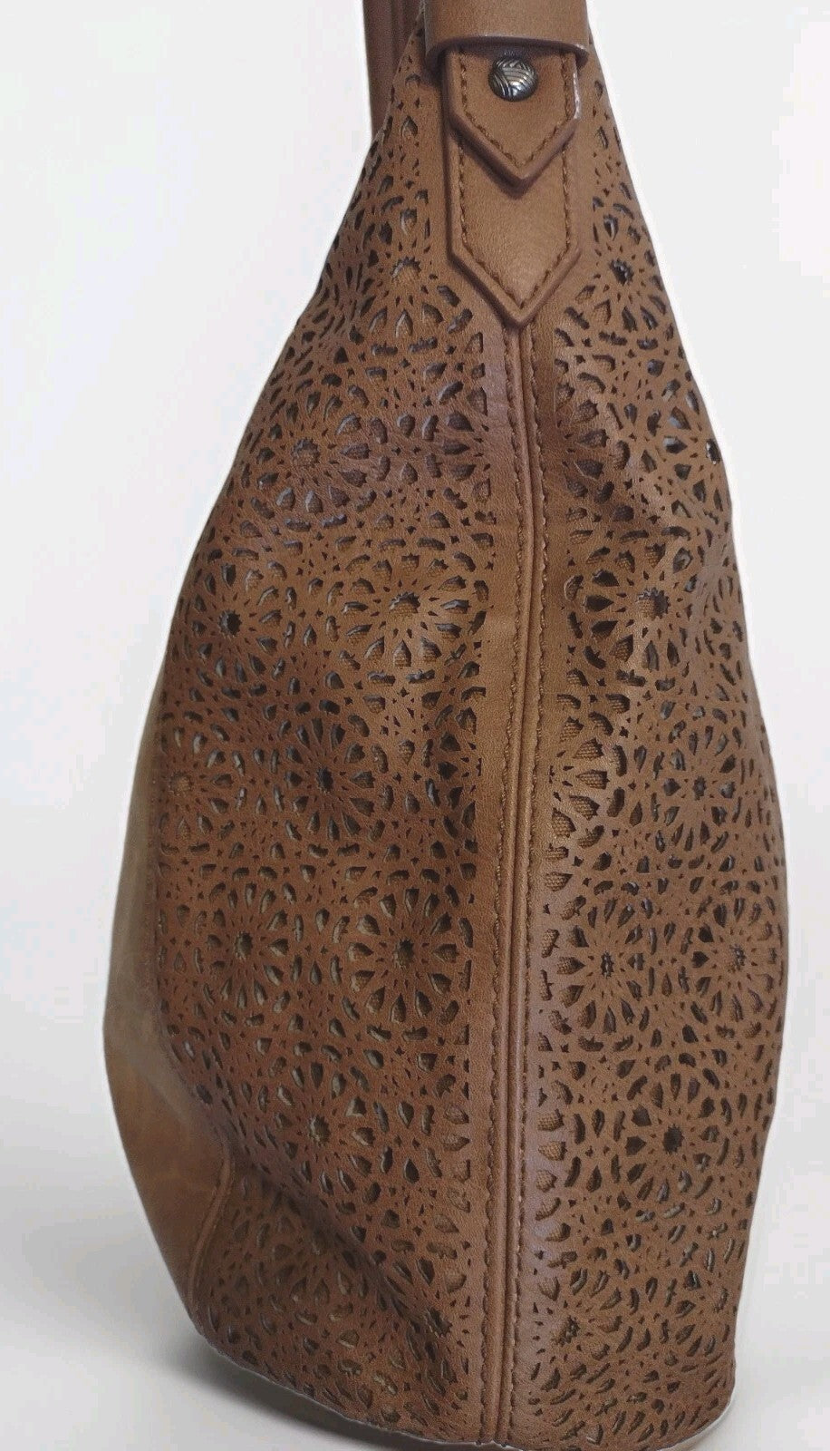 The Sak Sequoia Hobo Bag Brown Leather Laser Cut Floral Shoulder Purse