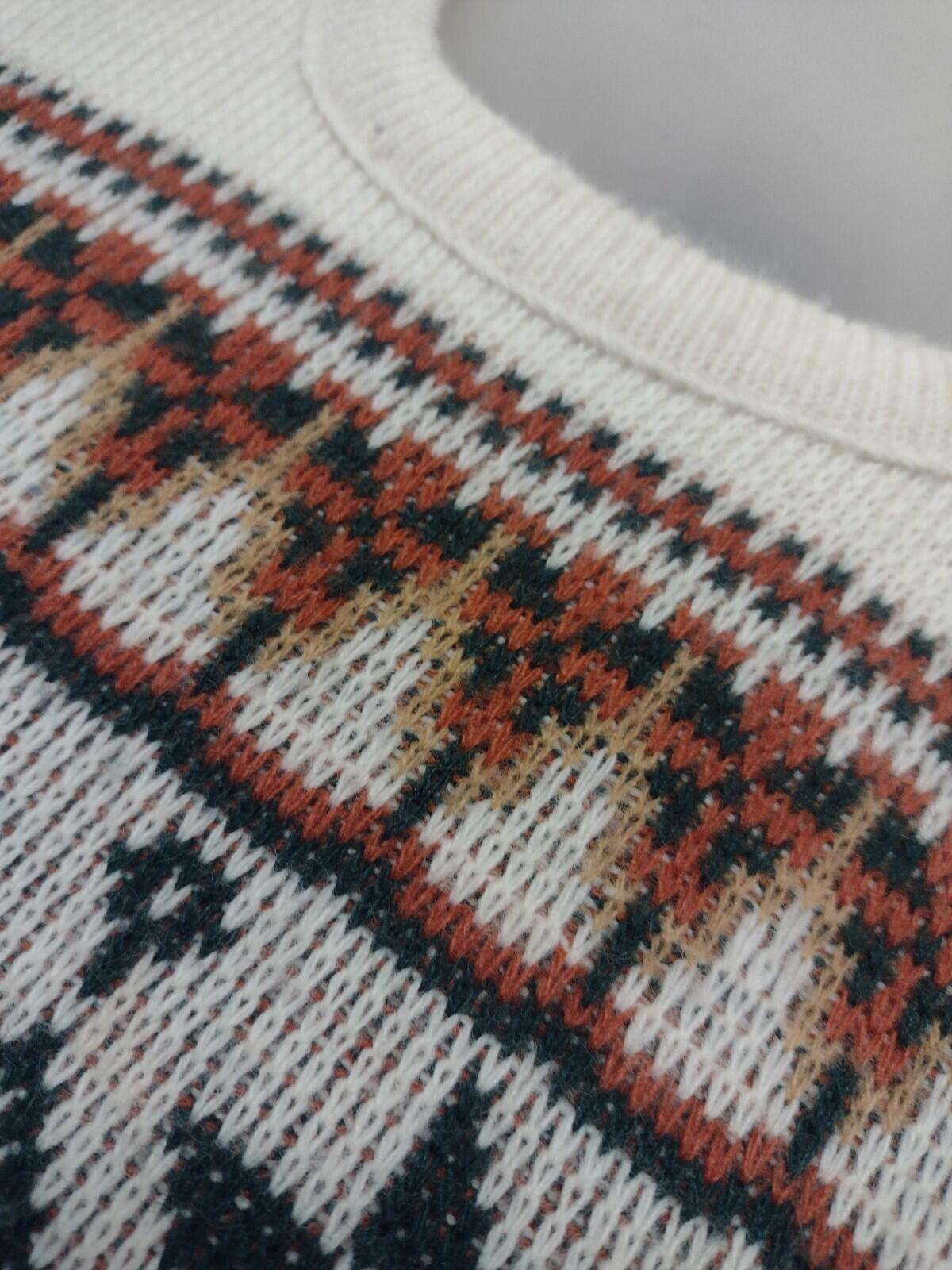 80s McBriar Fair Isle Sweater M Cream Rust Green Nordic Knit