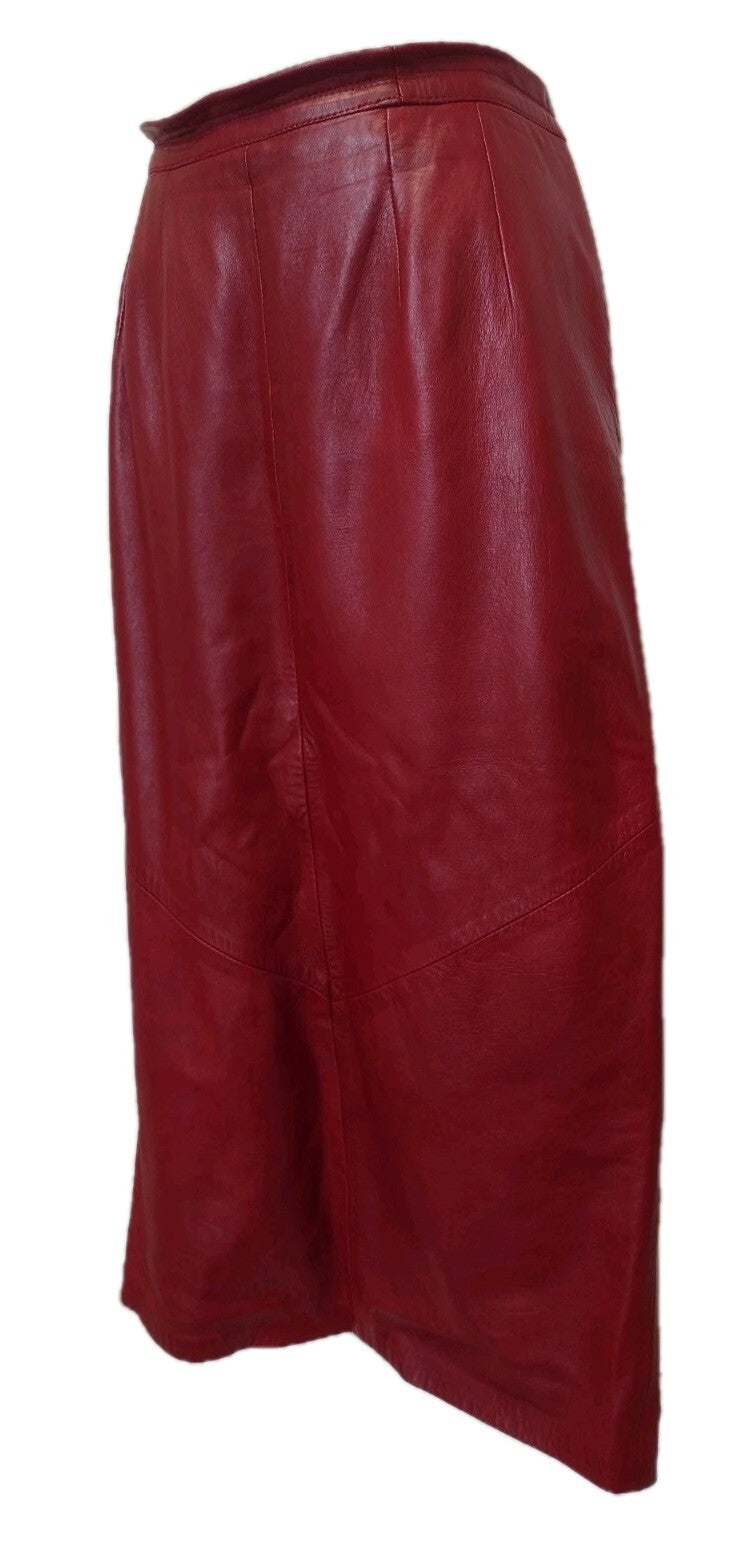 Vintage Red Leather Skirt Dero by Rocco High Waist Midi Pencil 80s New York