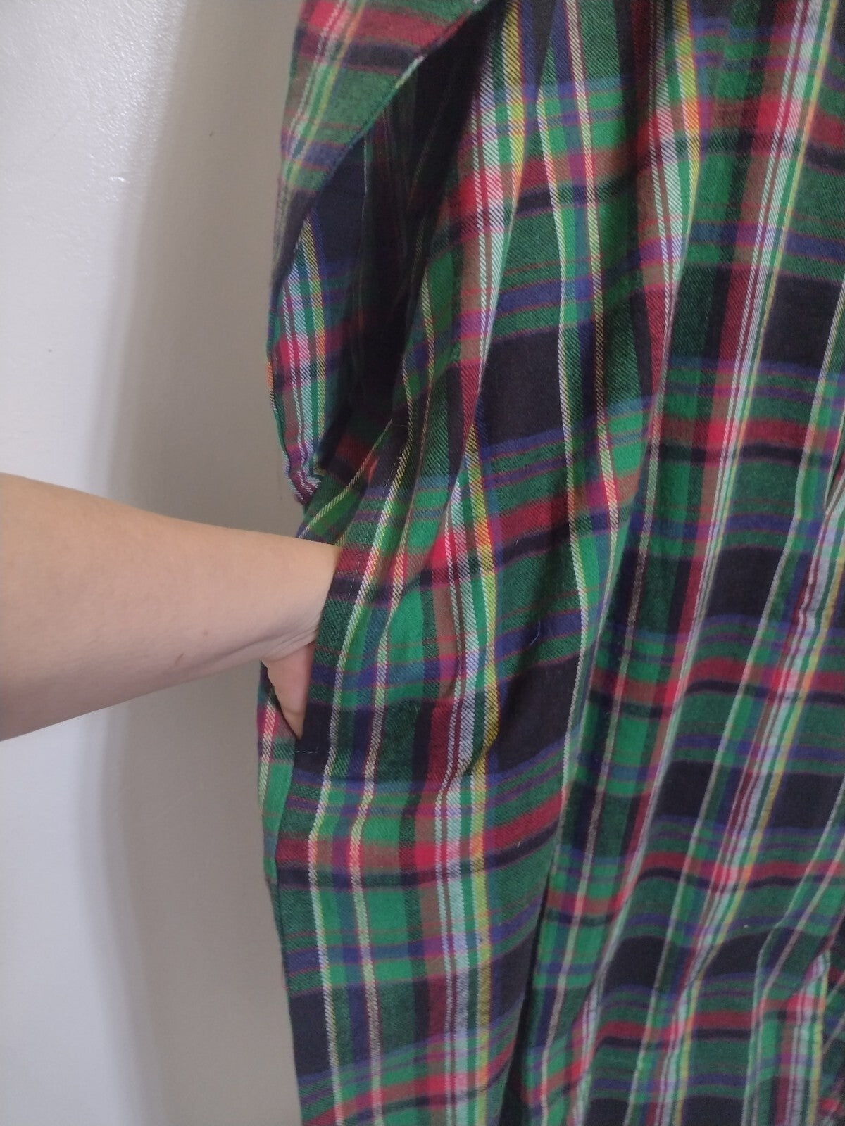 Vintage Anthony Richards 1X Plaid Flannel Nightgown 100% Cotton Maxi Half Zip
