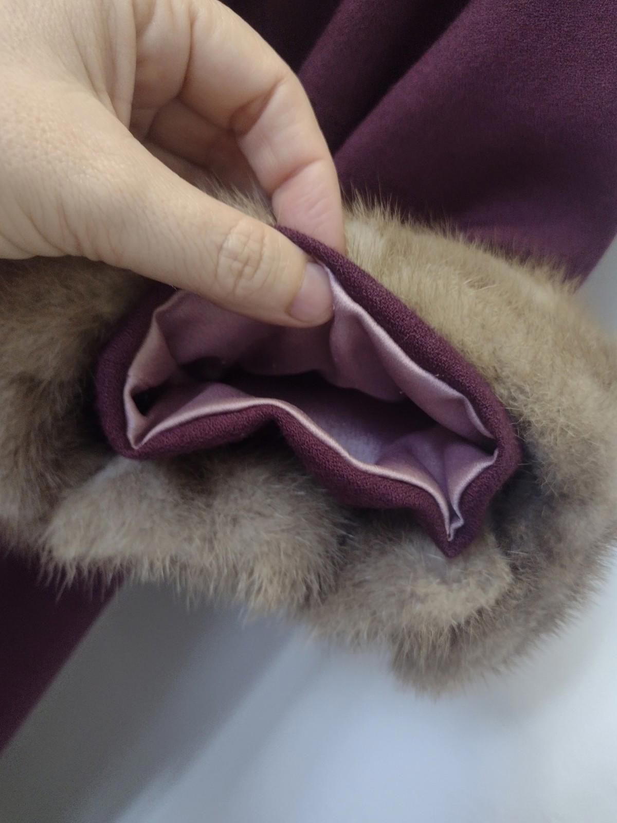 Vintage 60s Eggplant Wool Evening Coat & One‑Shoulder Gown Set w/ Mink Cuffs M