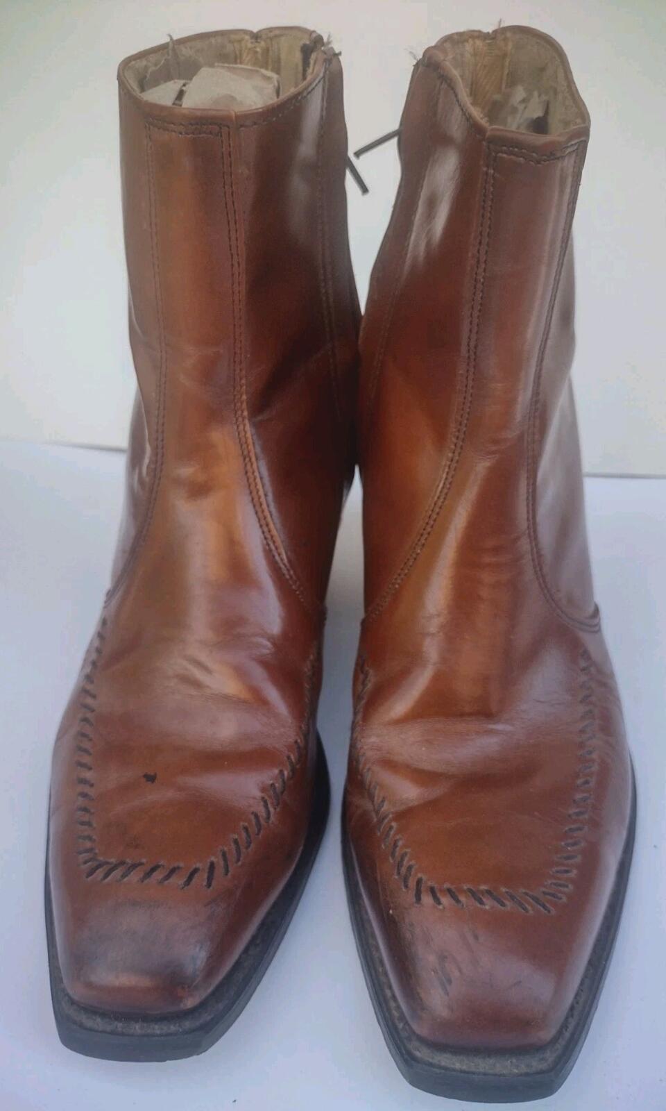Wrangler Western Ankle Boots USA Vintage 60s Leather Zip Cuban Heel 7D