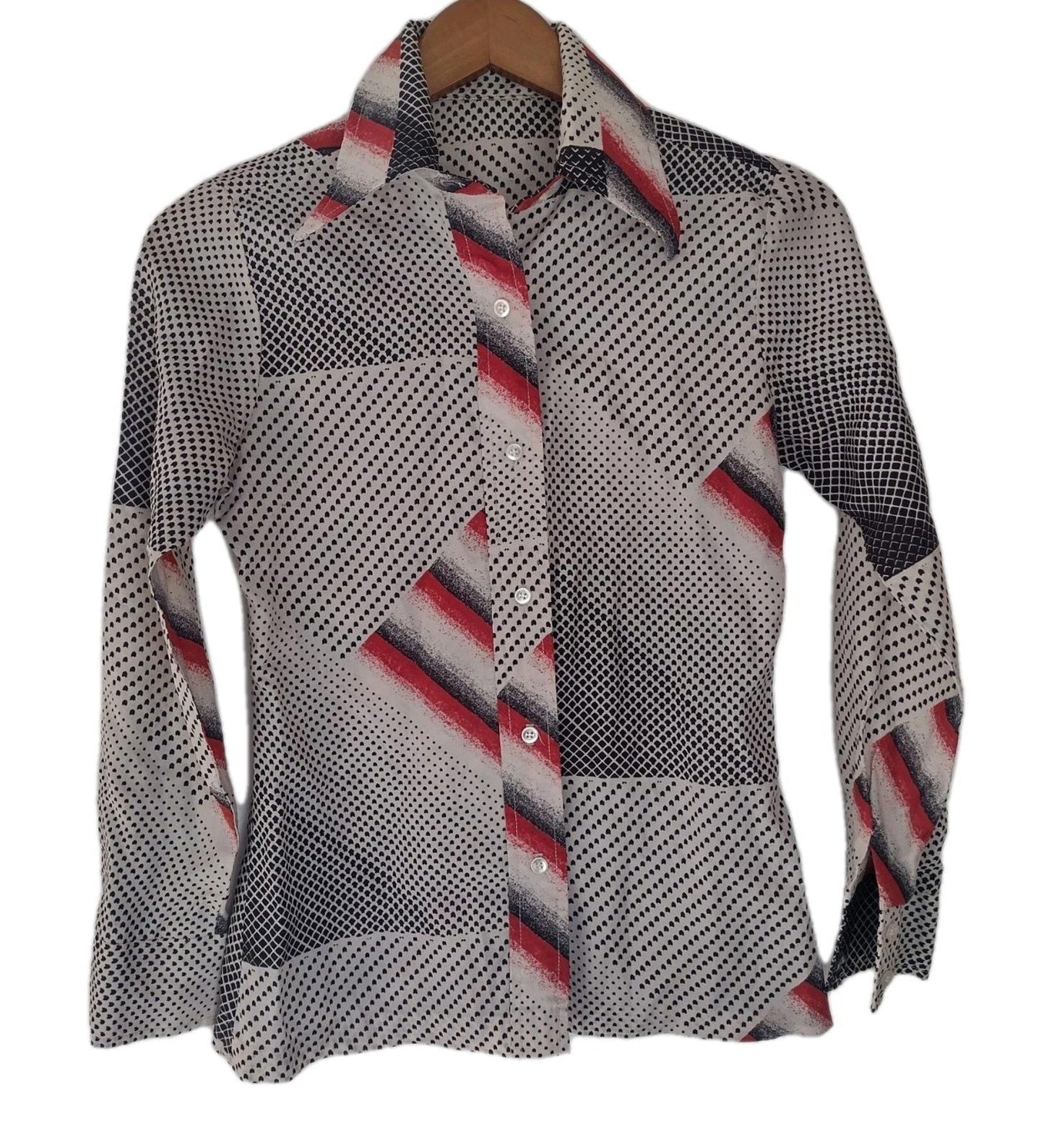 Vintage 70s ILGWU Abstract Print Shirt USA Made Spread Collar Sz S