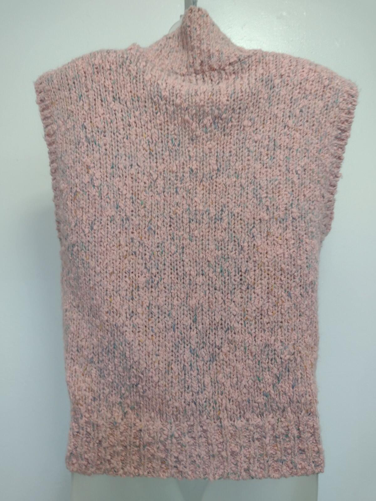 VTG 90s Motifs Popcorn Knit Tweed Sweater Vest Pink Speckled Double Breasted S