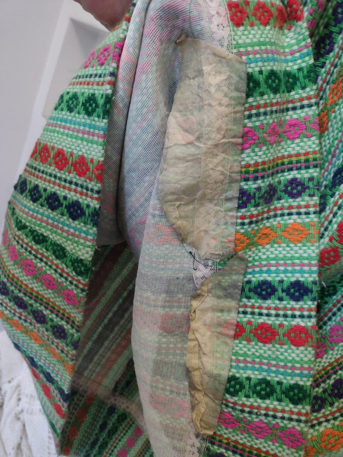 Vintage 70s Woven Boho Skirt XS 23.5 Waist Geometric Folk Talon Zip