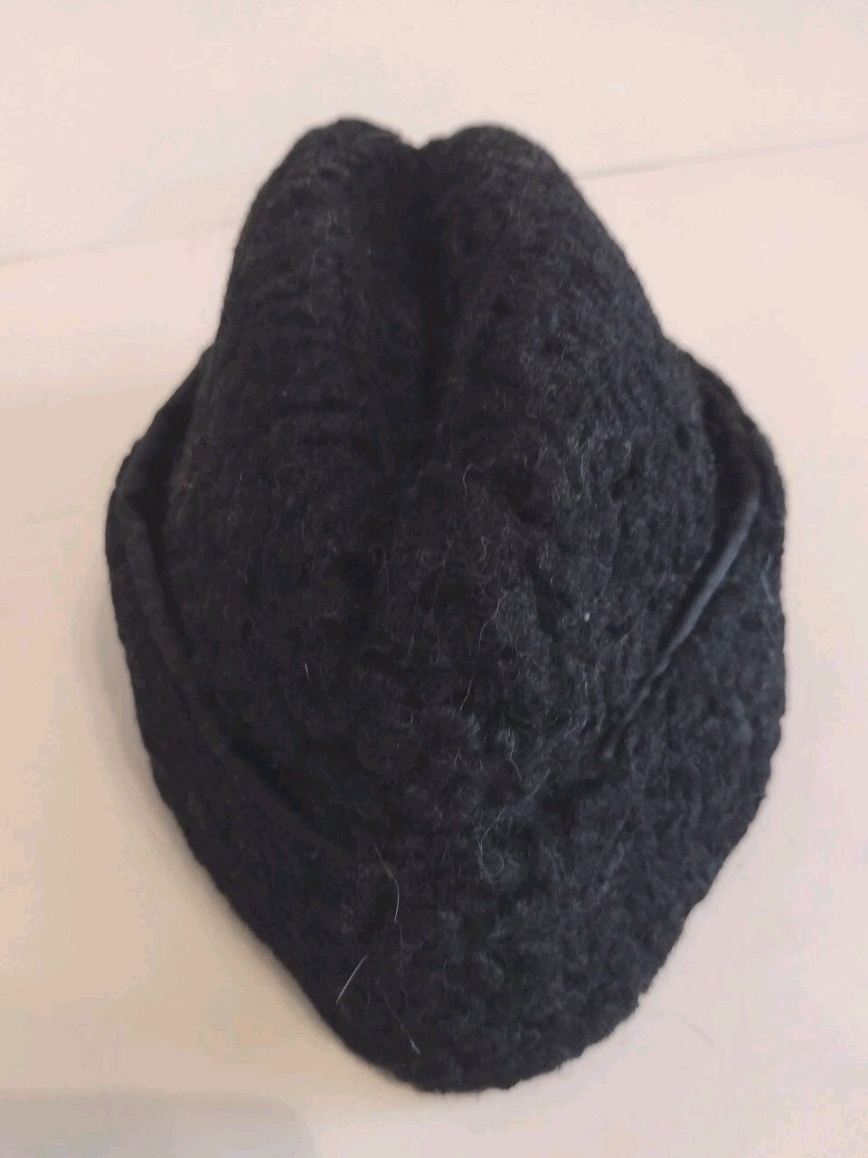 Vintage 1950s 60s Black Curly Lamb Fur Winter Cap Ear Flap Union Made Medium