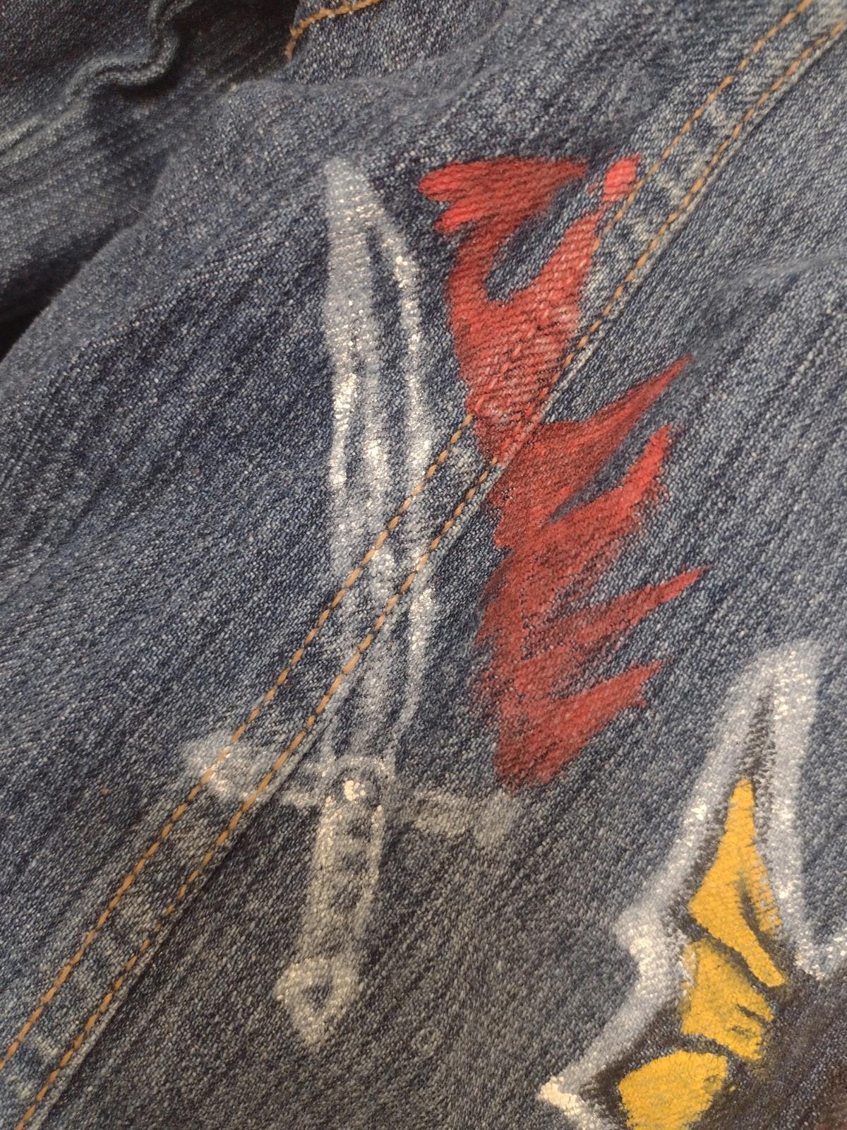 Eddie Bauer Hand Painted Hellfire Club Denim Jacket Youth 10/12 Custom Art