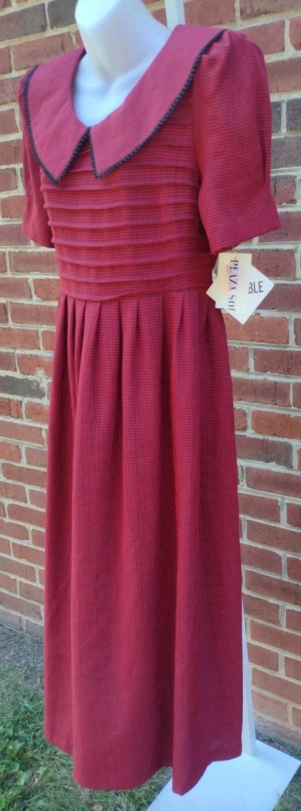 Vintage 70s Gracie Square Geo Print Double Knit Dress XL Tie Neck USA