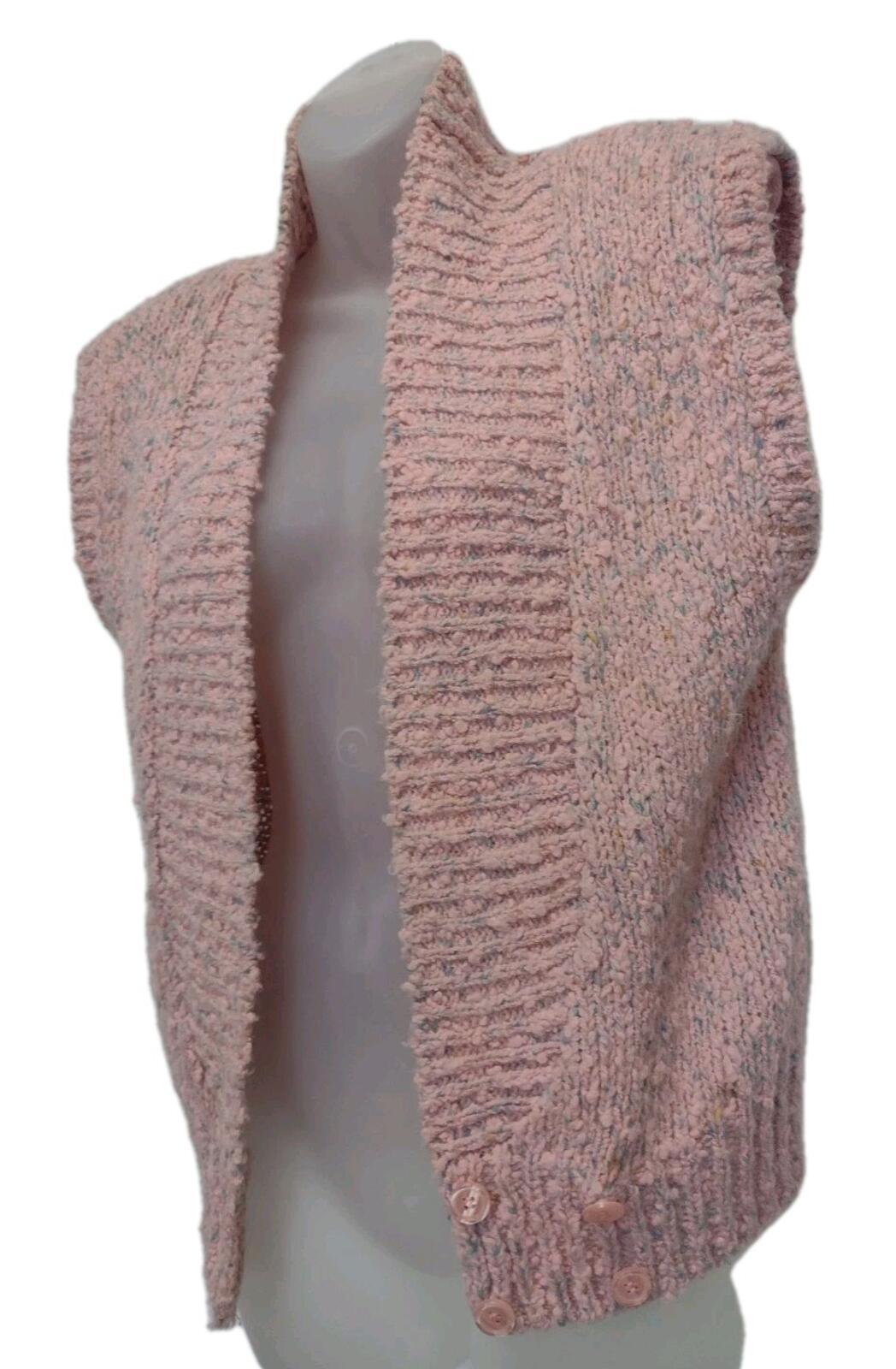 VTG 90s Motifs Popcorn Knit Tweed Sweater Vest Pink Speckled Double Breasted S