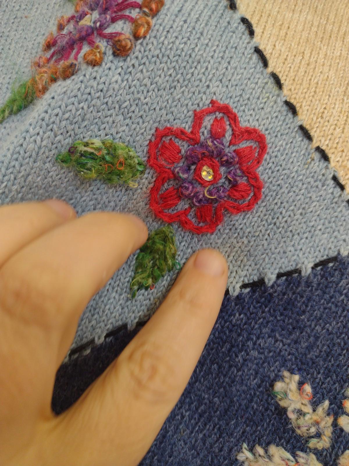 VTH 90s Y2K Size XL Embellished Embroidered Floral Long Sleeve Ramie Sweater