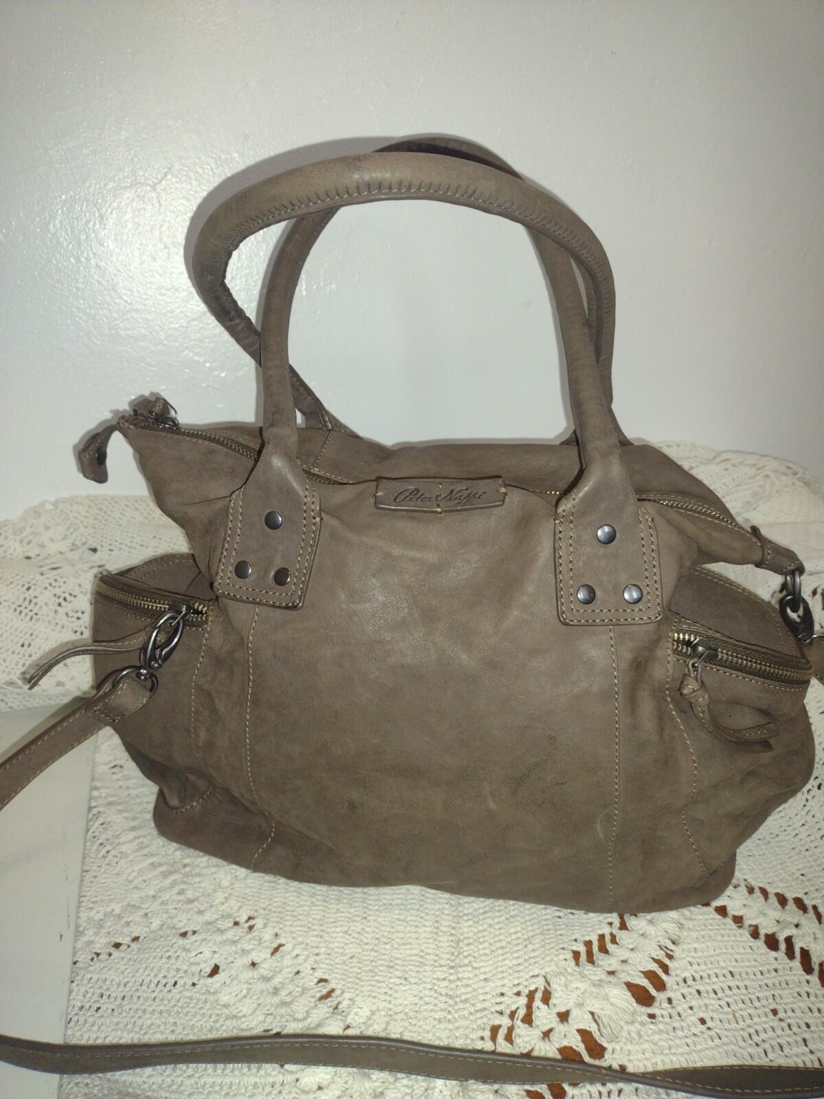 Peter Nappi Luna In Grigio Gray Brown Italian Leather Shoulder Bag