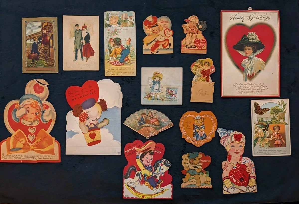 Vintage Valentine Lot 16 Die Cut Mechanical Cards 1899-1950s Embossed Postcard