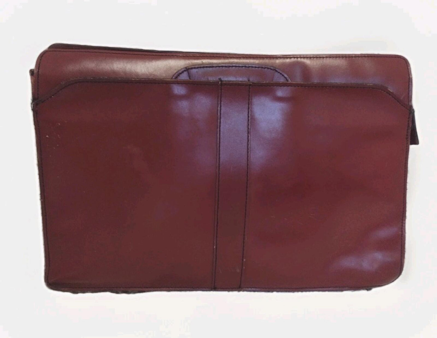 Vintage 70s Oxblood Leather Briefcase 17x11x3 Brass C&C Zip Slide Handles