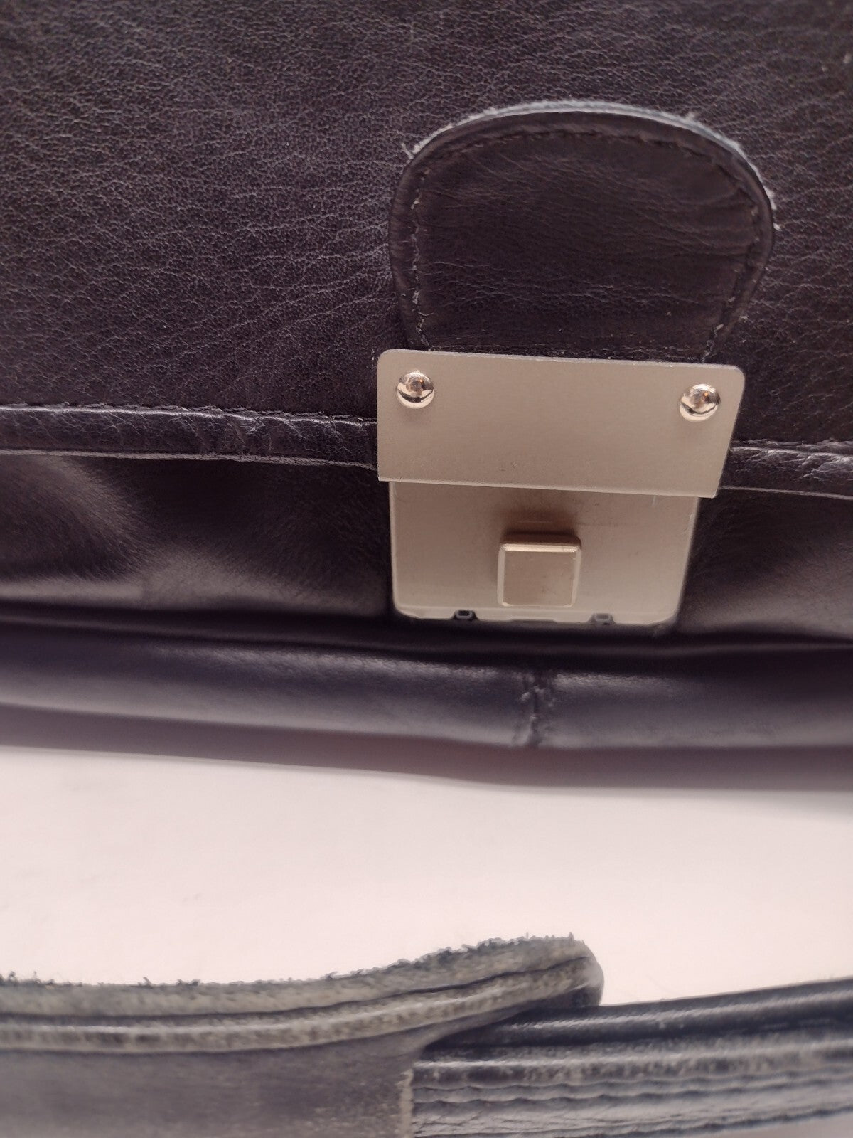 90s Black Genuine Leather Expandable Briefcase Amiet Swiss Lock Executive Bag
