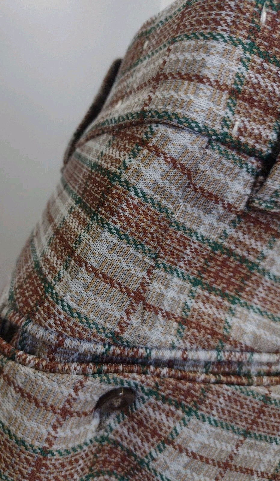 Vintage 70s Plaid Double Knit Pants Women High Waist Wide Leg Retro Medium
