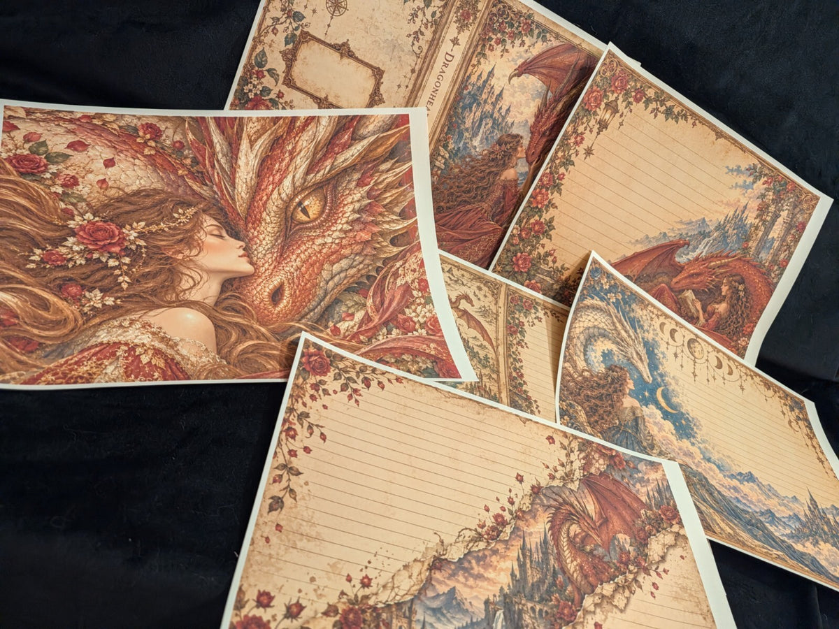 Dragonheart Paper Kit 6pc Dragon Journal Ephemera Fantasy Junk Journal Scrapbook