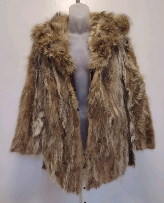 Vintage Coyote Fur Coat Jacket Brown Cream Boho Western 70s S