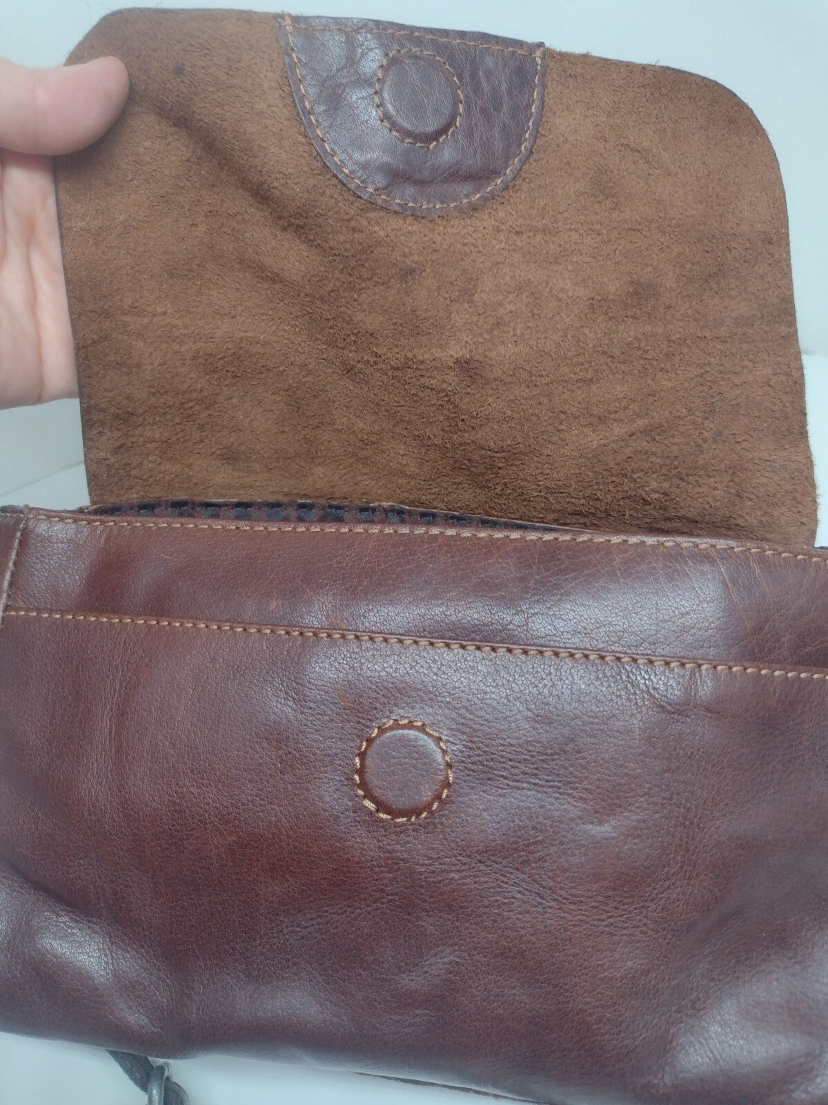 Jack Georges Brown Leather Crossbody Bag Organizer Distressed Patina Messenger