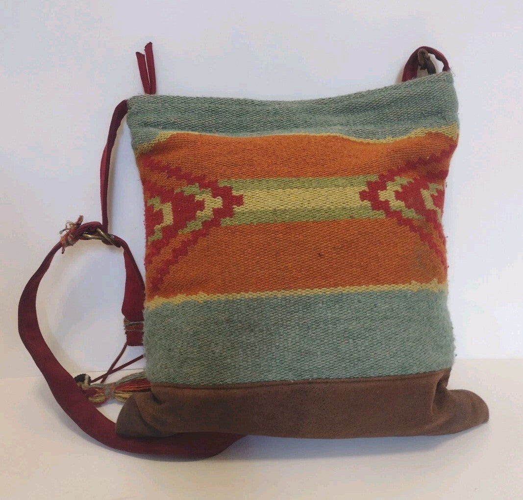 Atenti Crossbody Bag Southwestern Woven Tapestry Suede Tassel USA Made