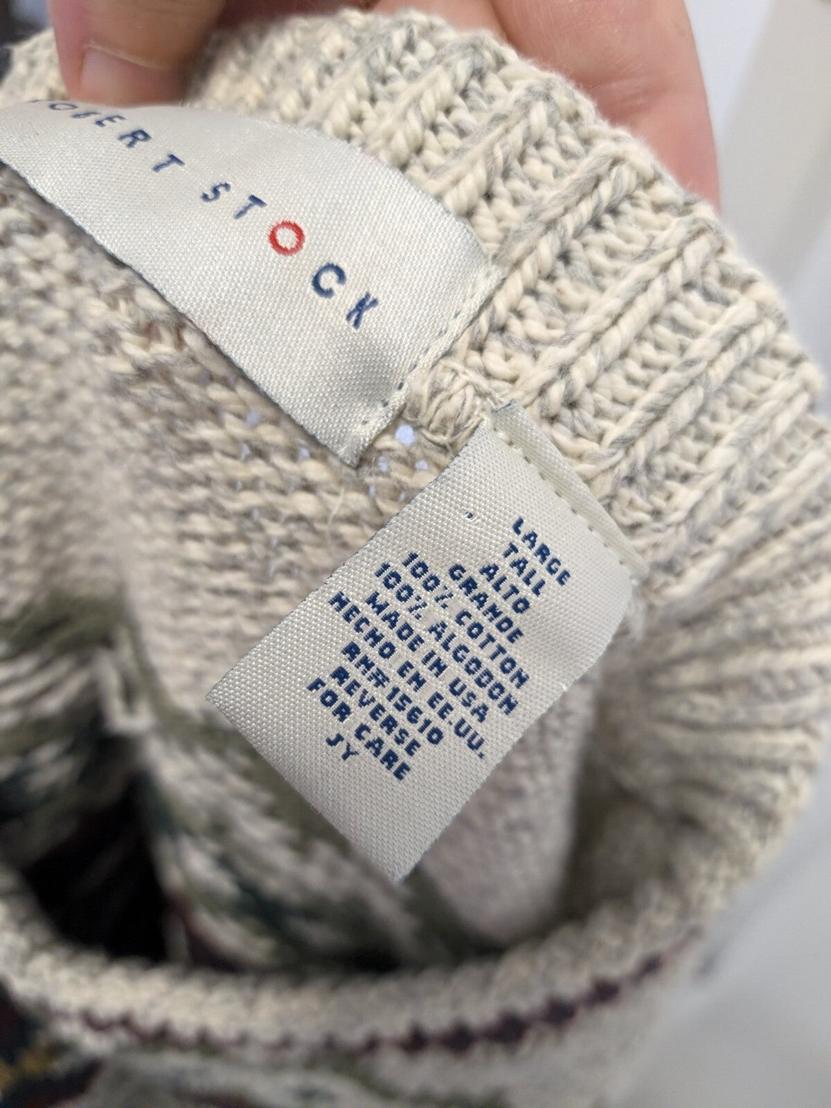 Mens Grandpa Fair Isle Sweater L Tall Robert Stock Vintage Nordic Knit Cotton