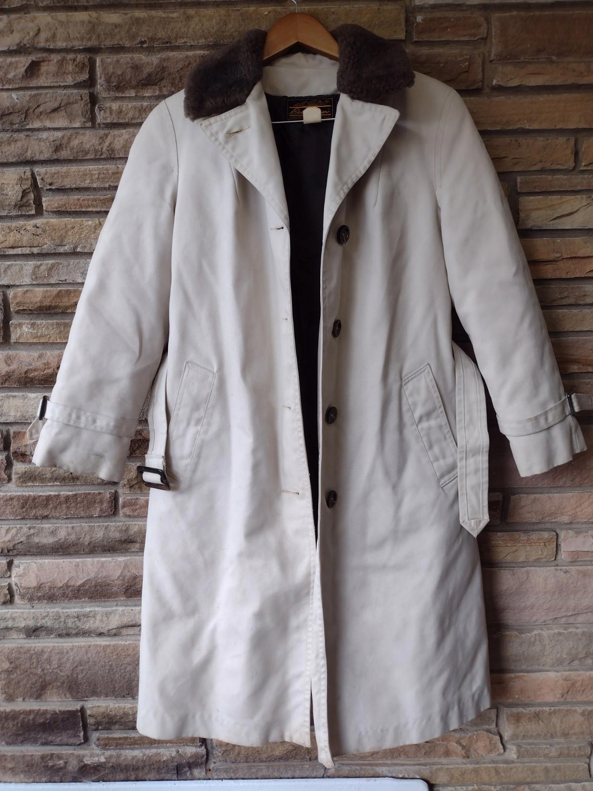 VTG 80s Eddie Bauer Goose Down Trench Coat Sz 8 Shearling Collar Ducks Lining