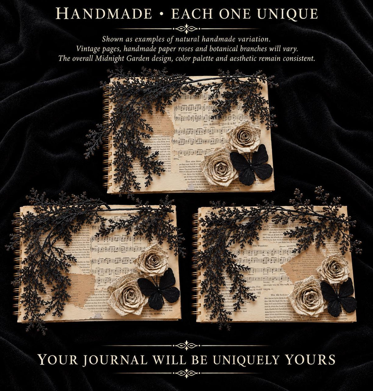 Jumbo 9x11 Gothic Junk Journal Midnight Garden Handmade Aged Spiral Journal