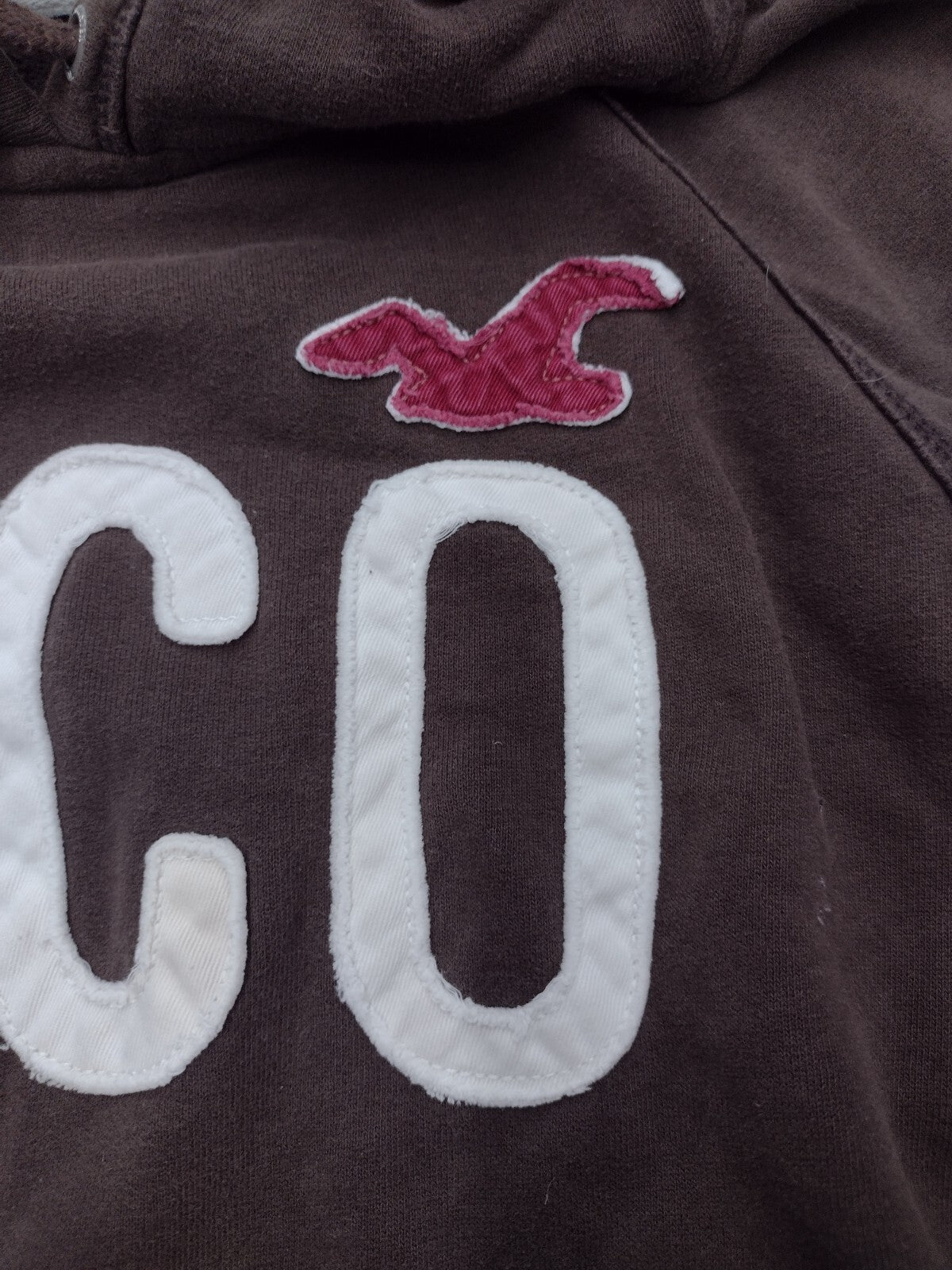 Hollister HCO Hoodie Y2K Brown Distressed Logo Sweatshirt Grunge Womens L