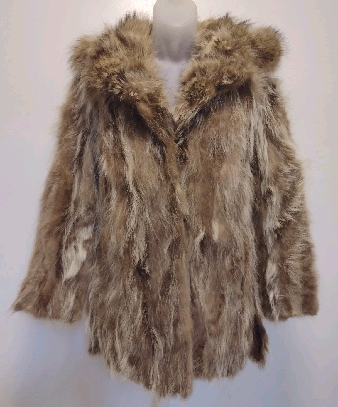 Vintage Coyote Fur Coat Jacket Brown Cream Boho Western 70s S